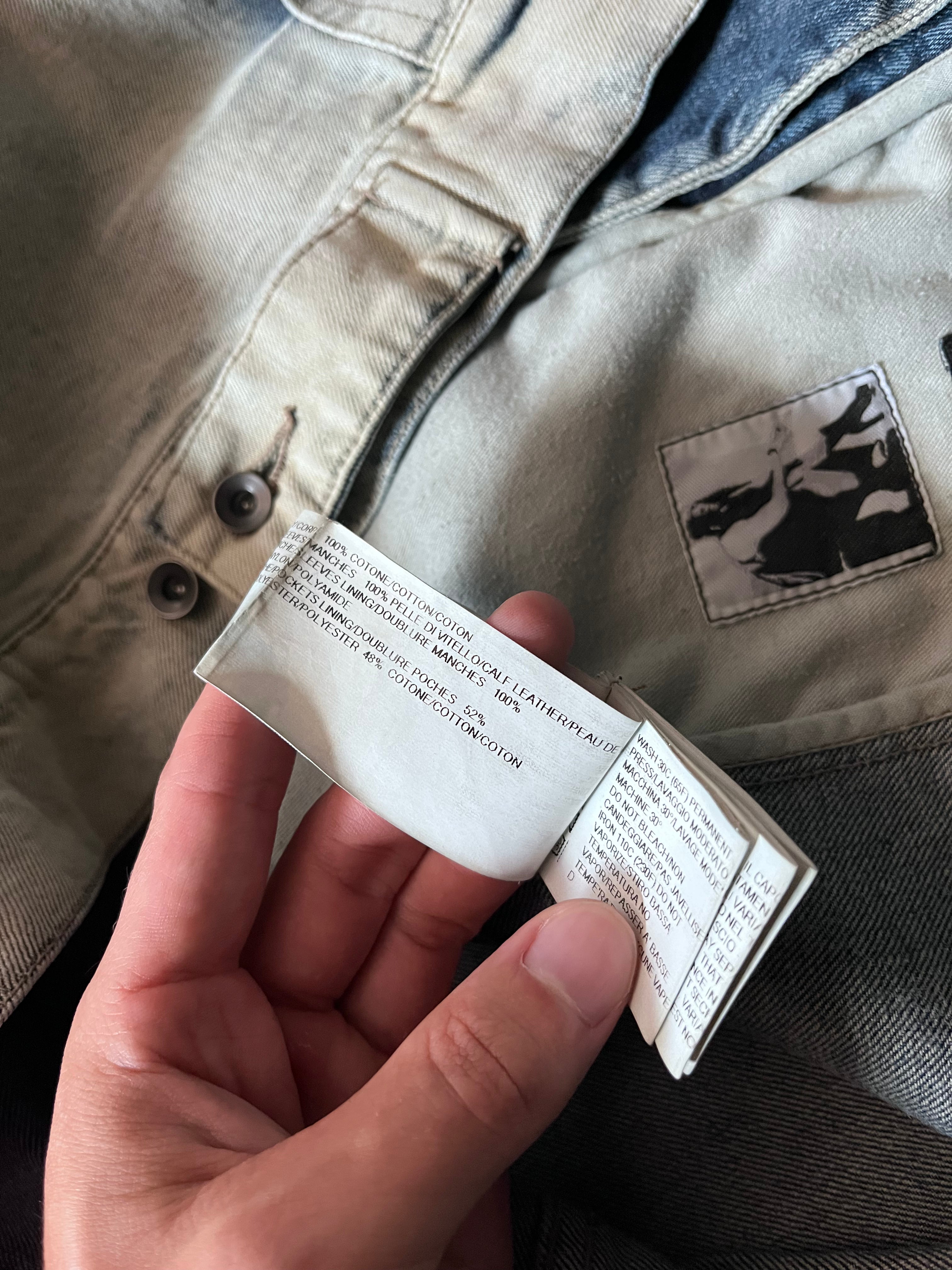 Rick Owens Hybrid Denim Leather Trucker Jacket Grey Black Blue Men - L