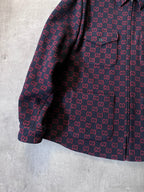 Gucci GG Jacquard Monogram Wool Shirt Jacket Men Red Navy Men - M