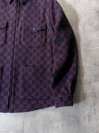 Gucci GG Jacquard Monogram Wool Shirt Jacket Men Red Navy Men - M