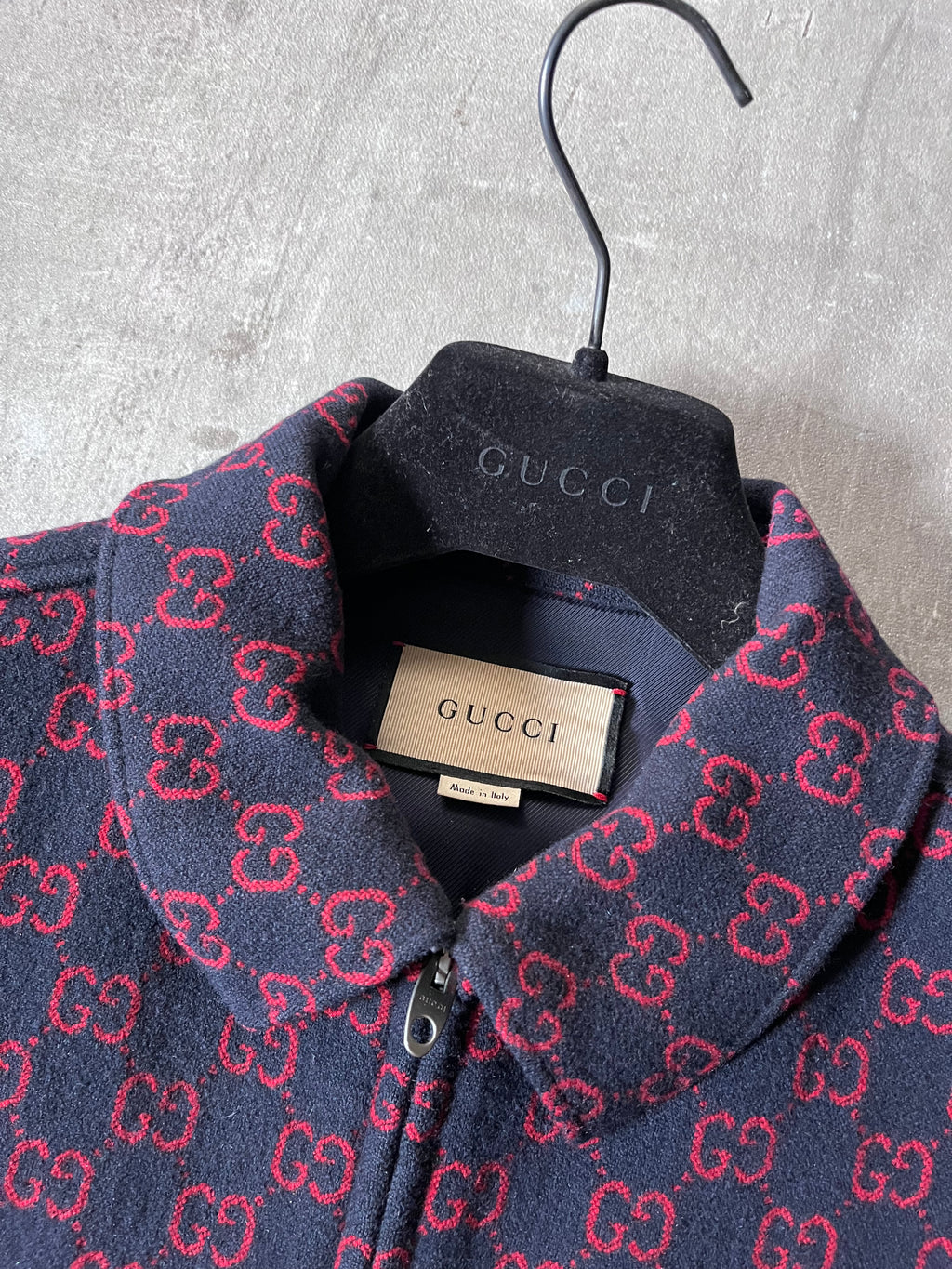 Gucci GG Jacquard Monogram Wool Shirt Jacket Men Red Navy Men - M