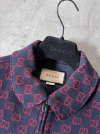 Gucci GG Jacquard Monogram Wool Shirt Jacket Men Red Navy Men - M