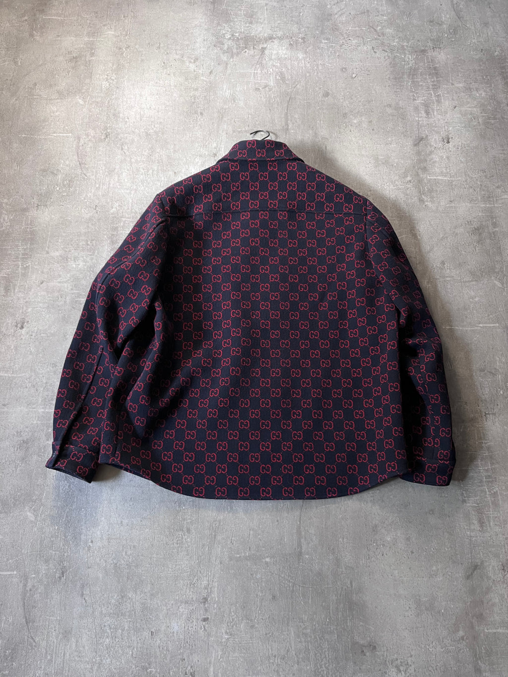 Gucci GG Jacquard Monogram Wool Shirt Jacket Men Red Navy Men - M