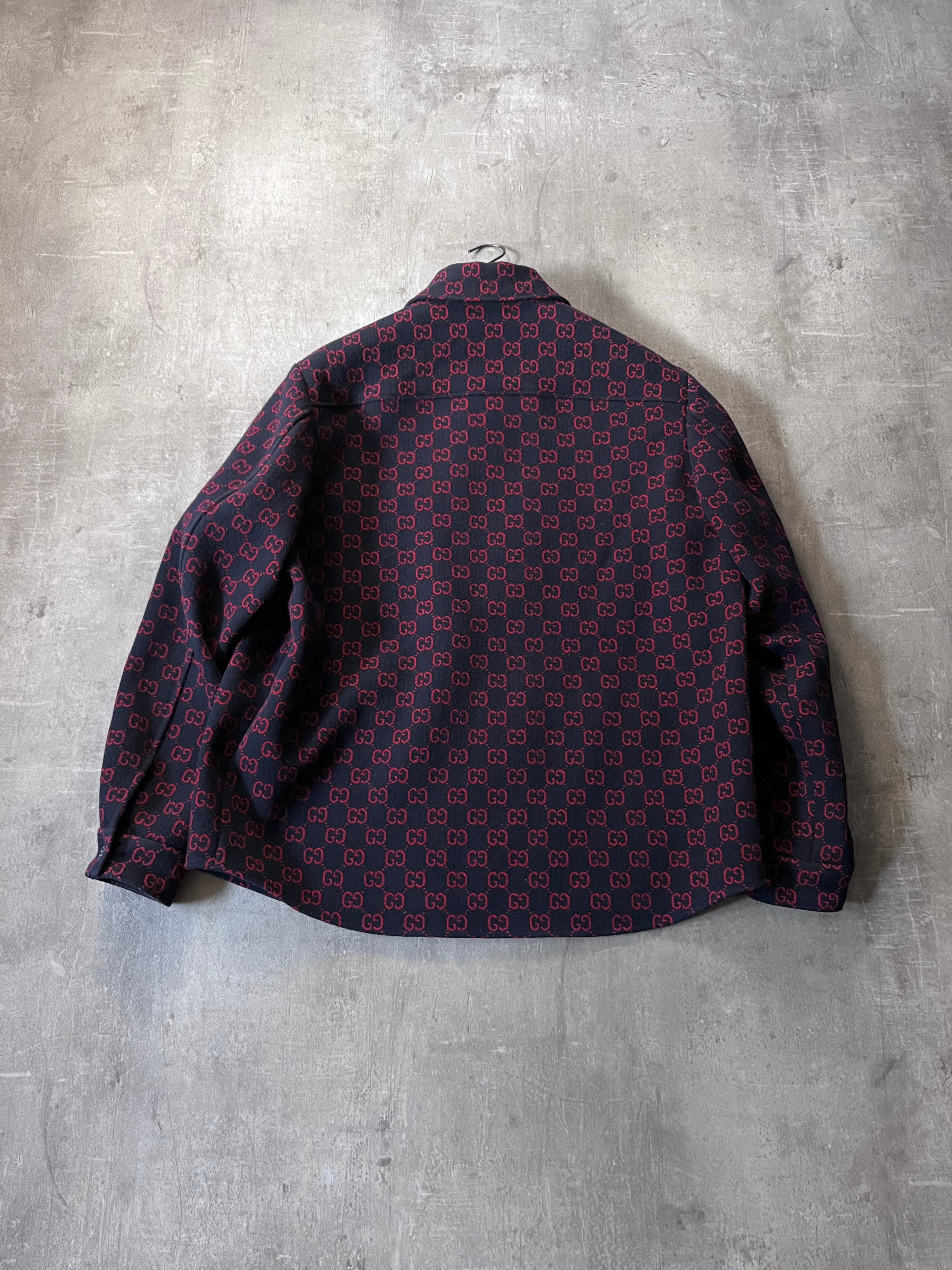 Gucci GG Jacquard Monogram Wool Shirt Jacket Men Red Navy Men - M