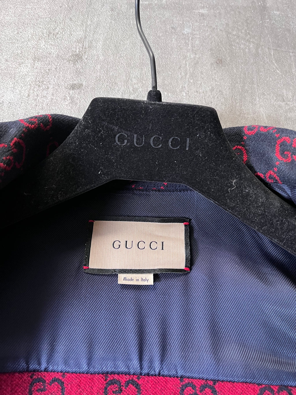Gucci GG Jacquard Monogram Wool Shirt Jacket Men Red Navy Men - M