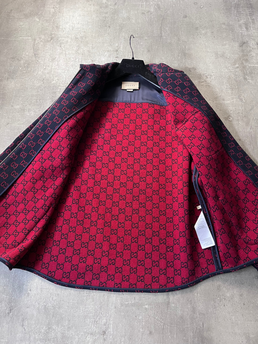 Gucci GG Jacquard Monogram Wool Shirt Jacket Men Red Navy Men - M