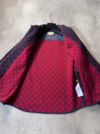 Gucci GG Jacquard Monogram Wool Shirt Jacket Men Red Navy Men - M