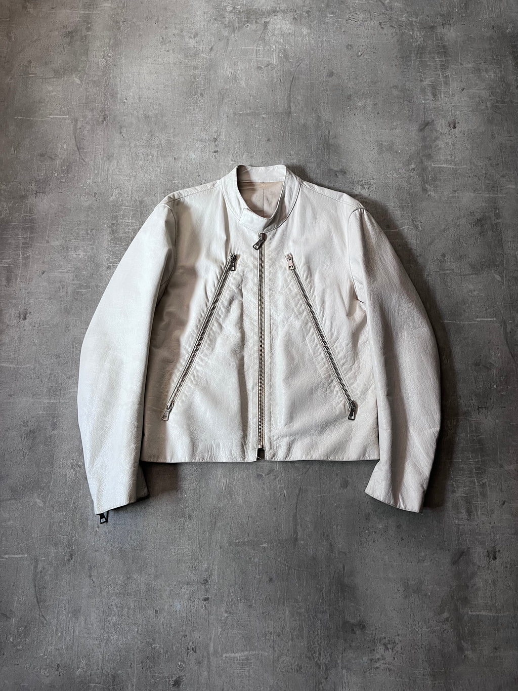 S/S 2008 Maison Margiela 5-Zip Leather Jacket White Men - L
