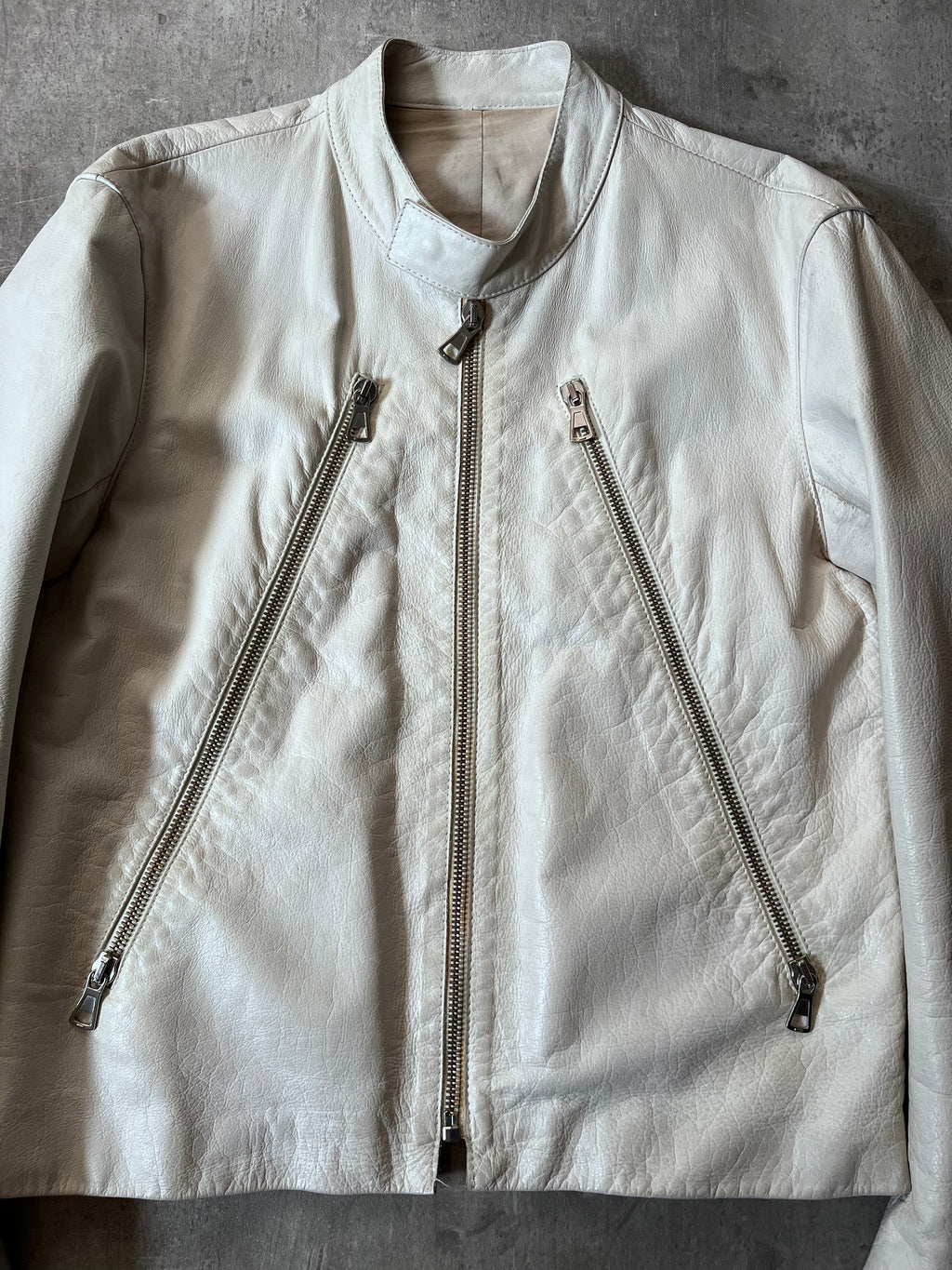 S/S 2008 Maison Margiela 5-Zip Leather Jacket White Men - L