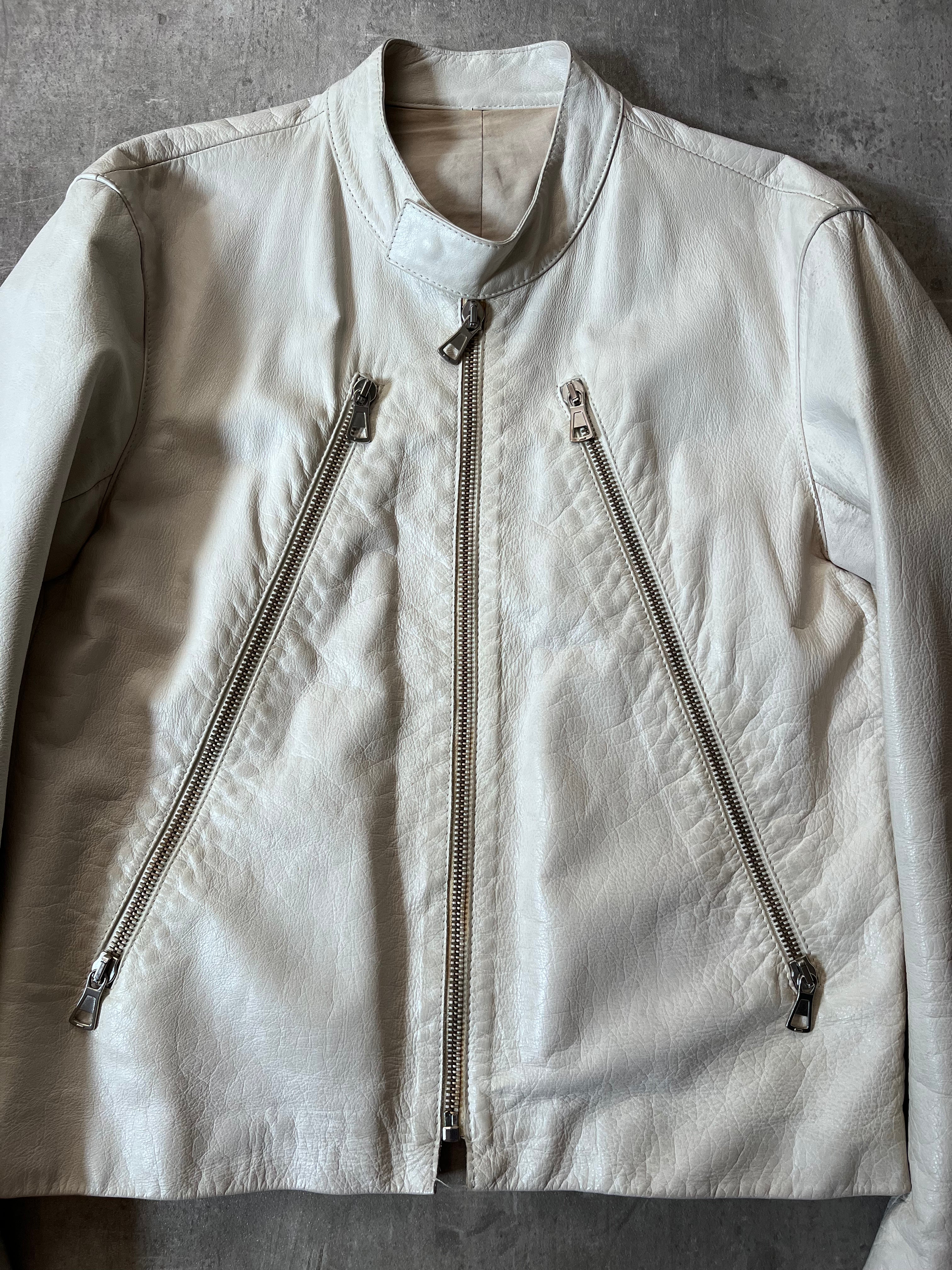 S/S 2008 Maison Margiela 5-Zip Leather Jacket White Men - L