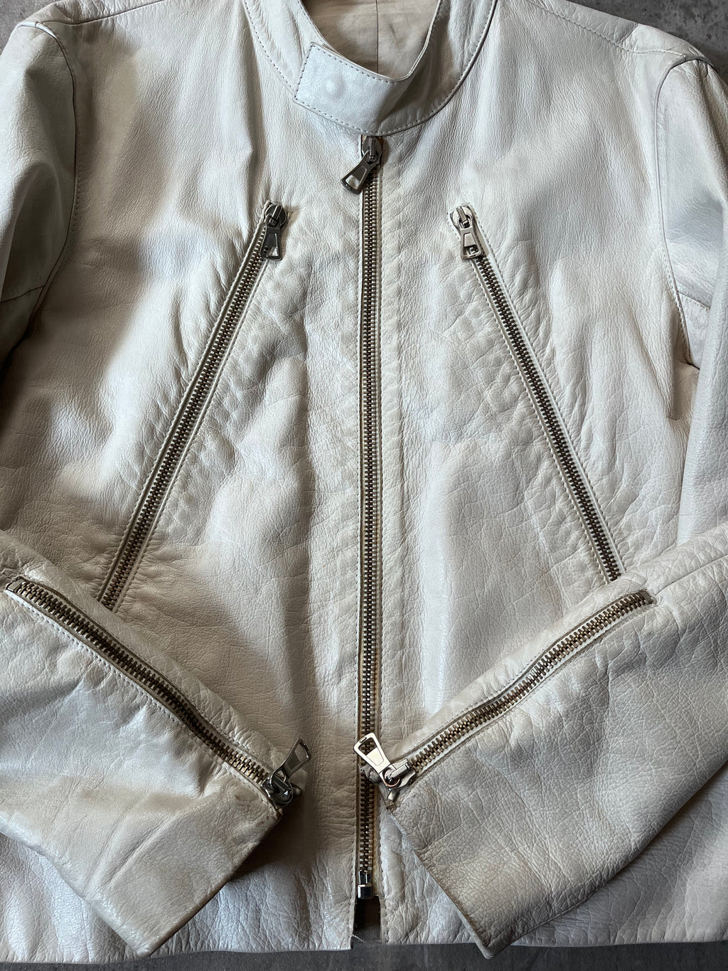 S/S 2008 Maison Margiela 5-Zip Leather Jacket White Men - L