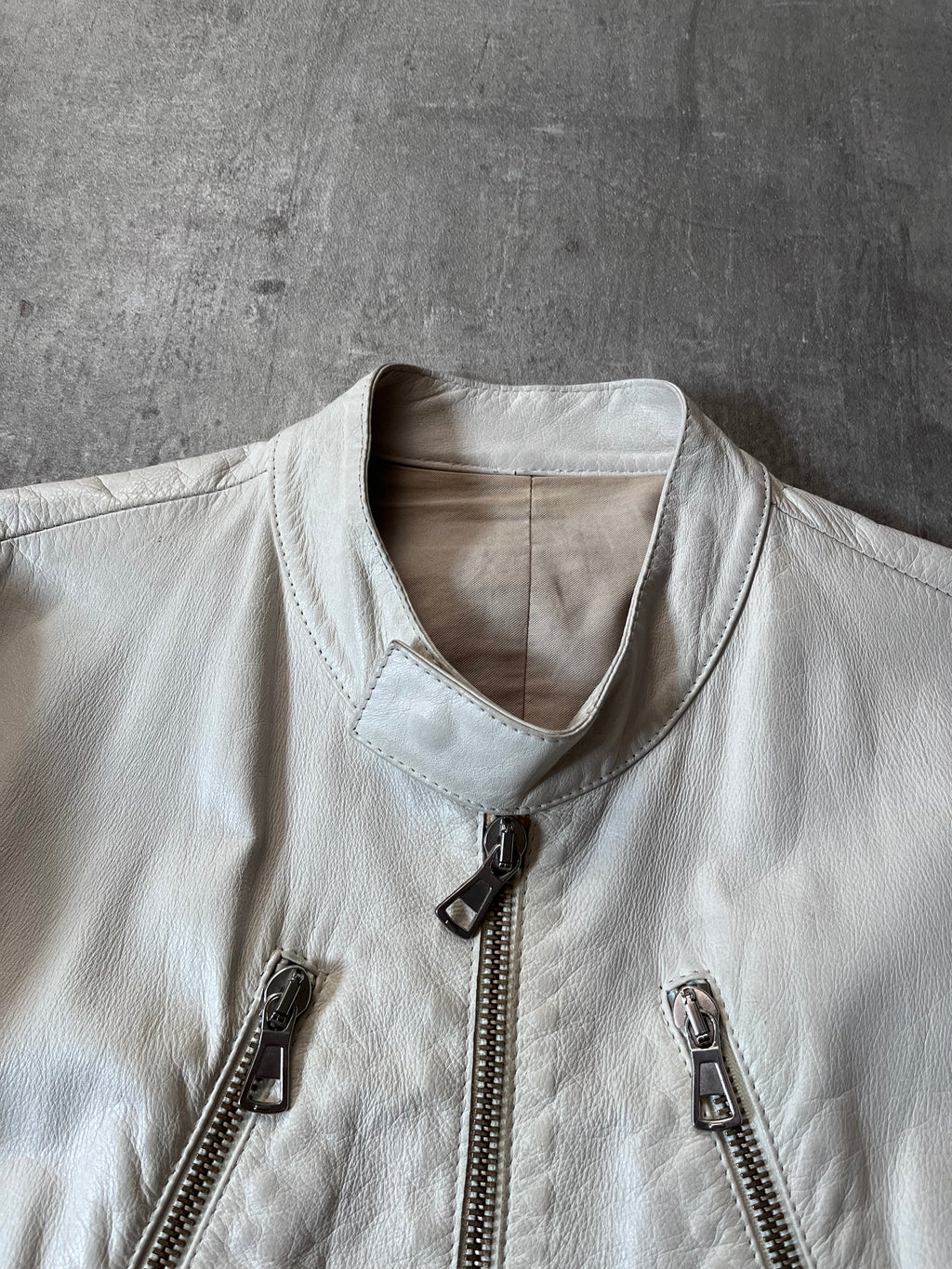 S/S 2008 Maison Margiela 5-Zip Leather Jacket White Men - L