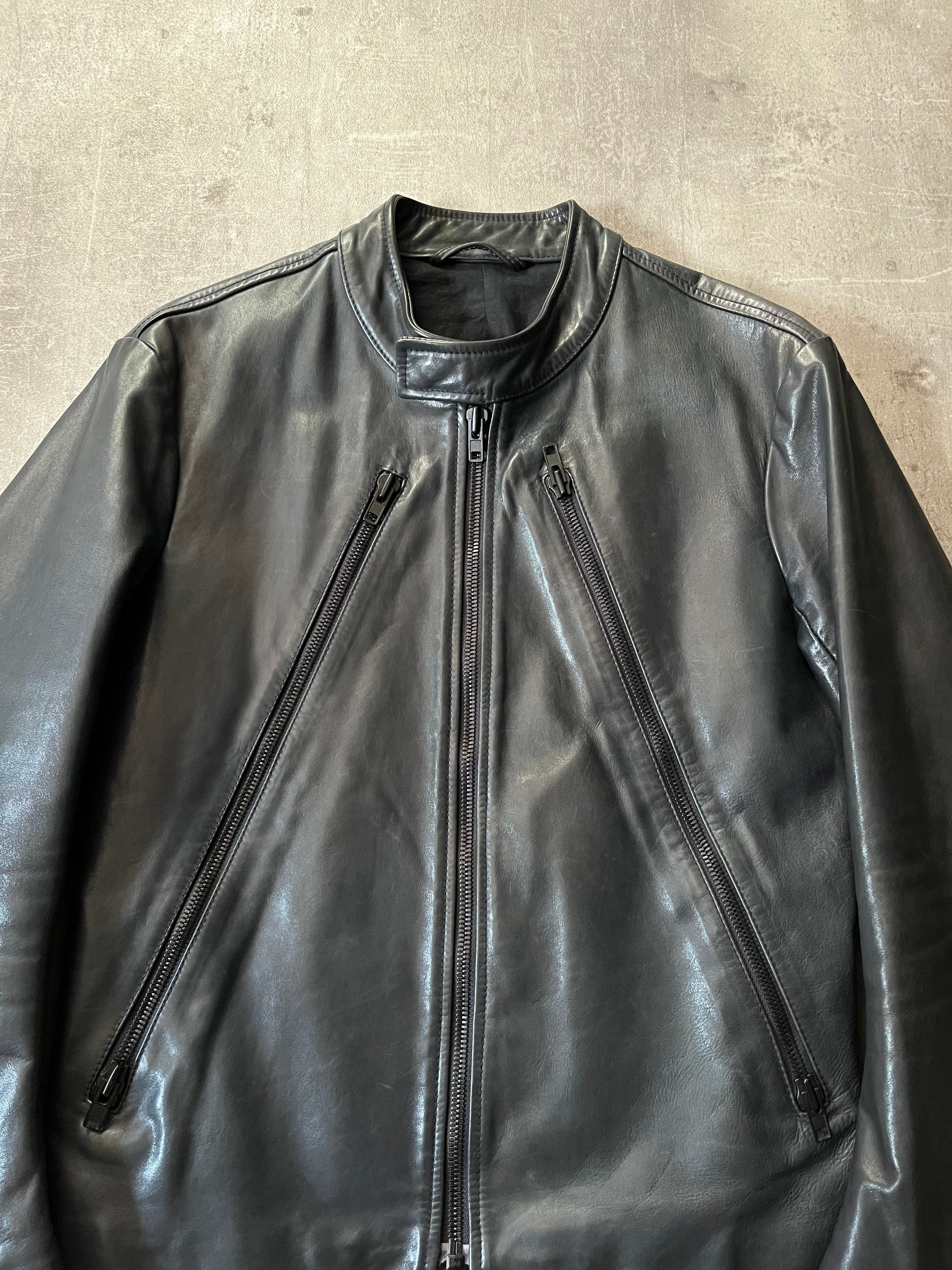 S/S 2011 Maison Margiela 5-Zip Leather Jacket Navy Men - M