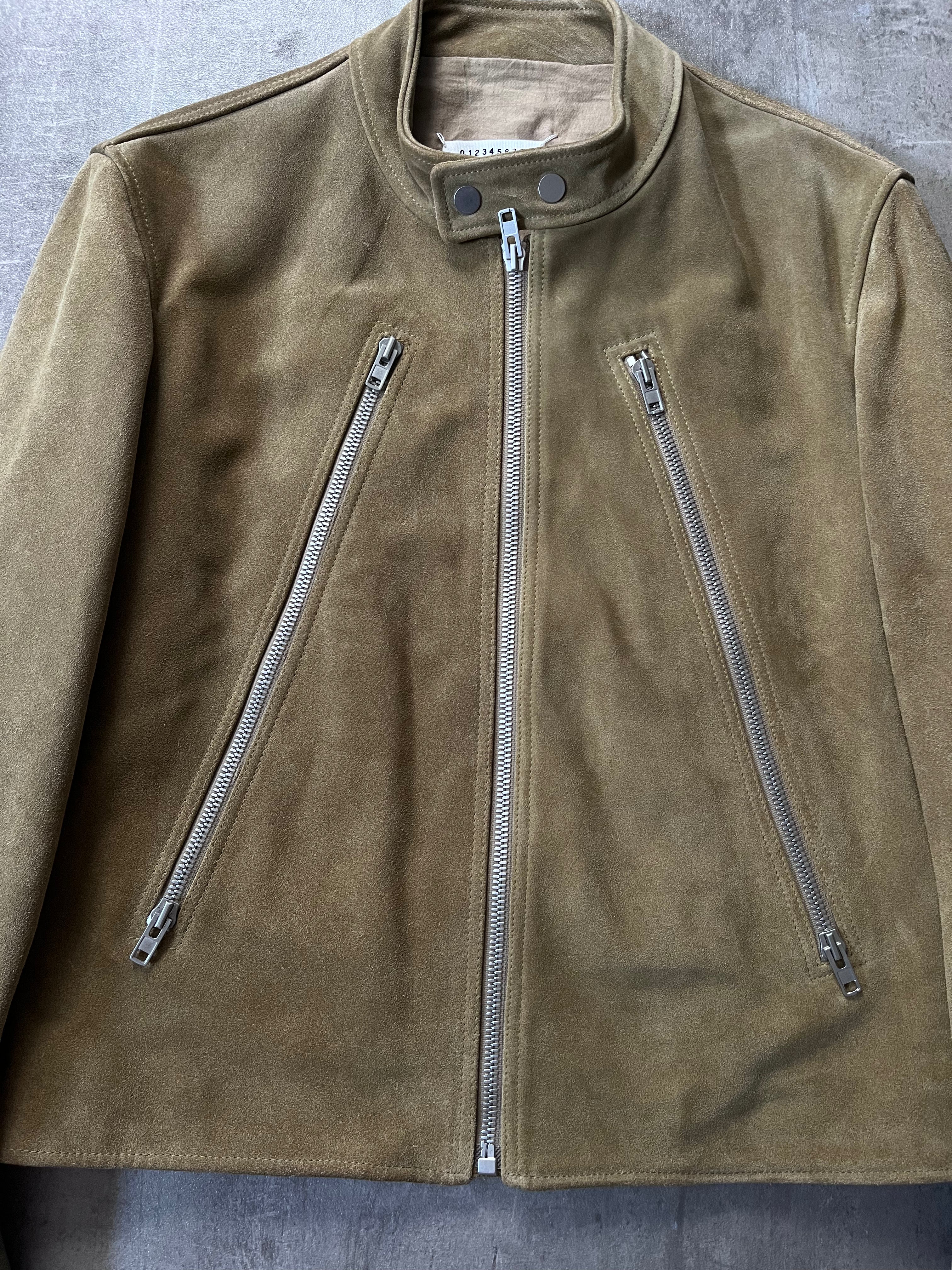 S/S 2019 Maison Margiela 5-Zip Suede Leather Jacket Beige - L
