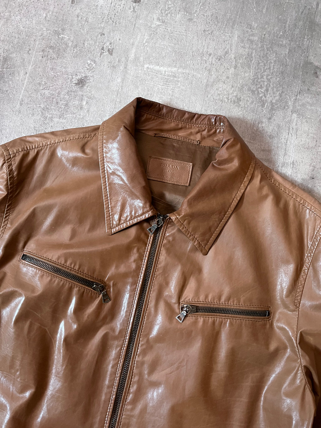 S/S 2006 Prada Soft Lamb Leather Jacket Brown Men - L