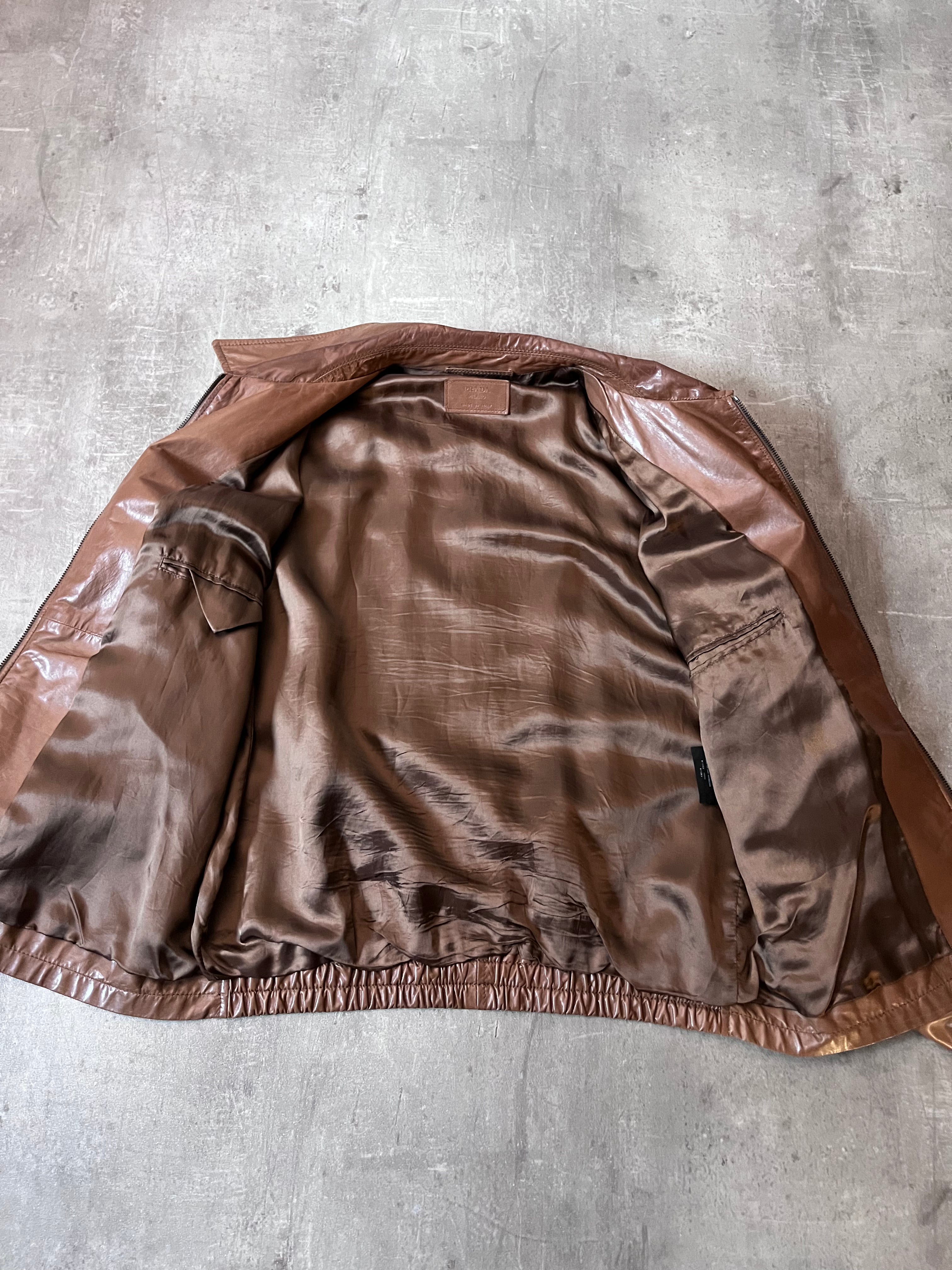 S/S 2006 Prada Soft Lamb Leather Jacket Brown Men - L