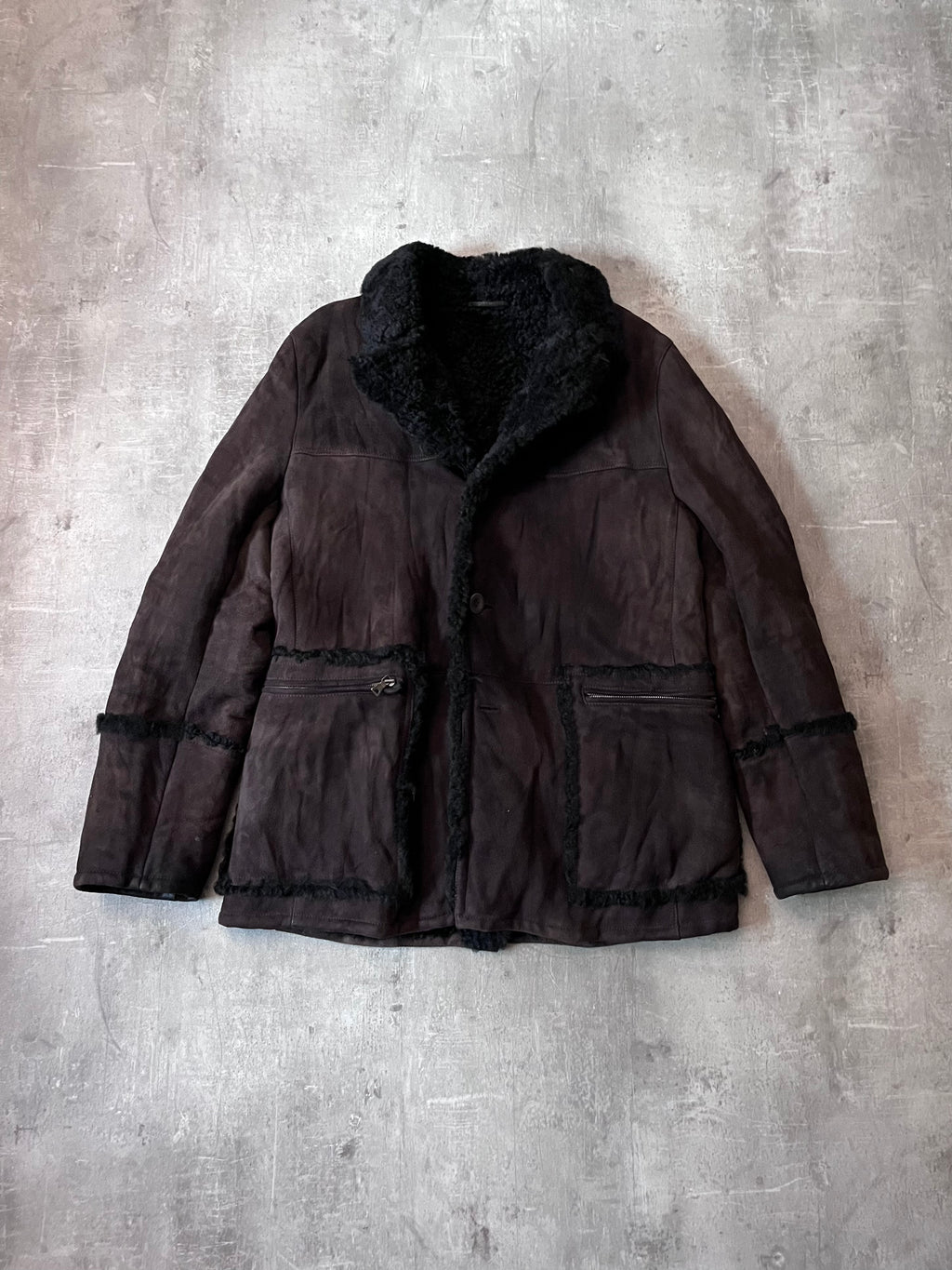 Prada Vintage Shearling Suede Leather Jacket Coat Brown Men - L