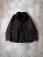 Prada Vintage Shearling Suede Leather Jacket Coat Brown Men - L