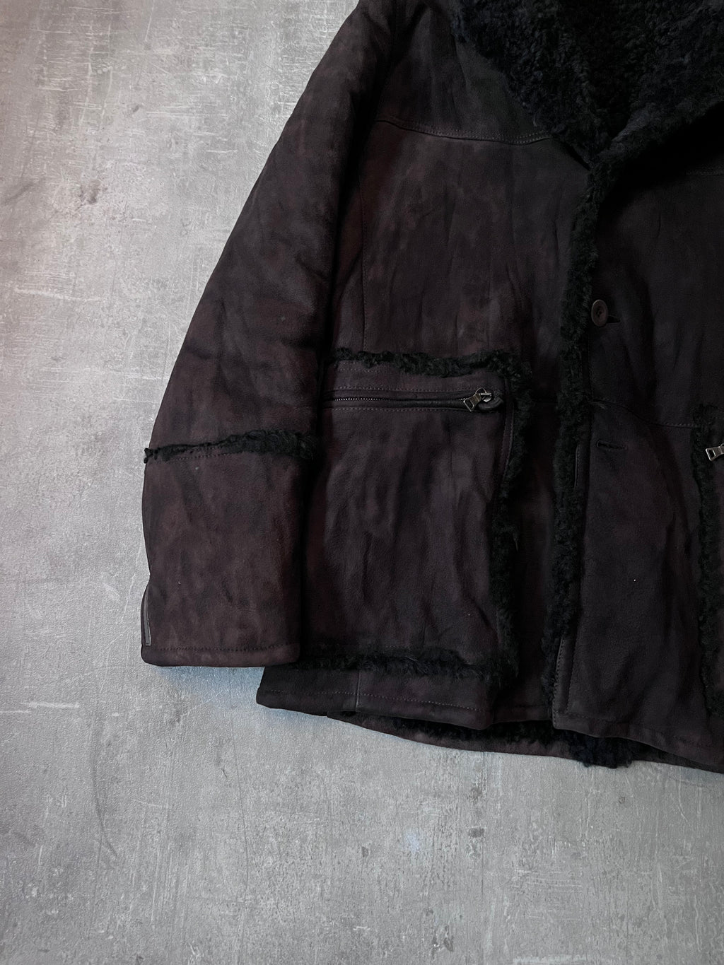 Prada Vintage Shearling Suede Leather Jacket Coat Brown Men - L