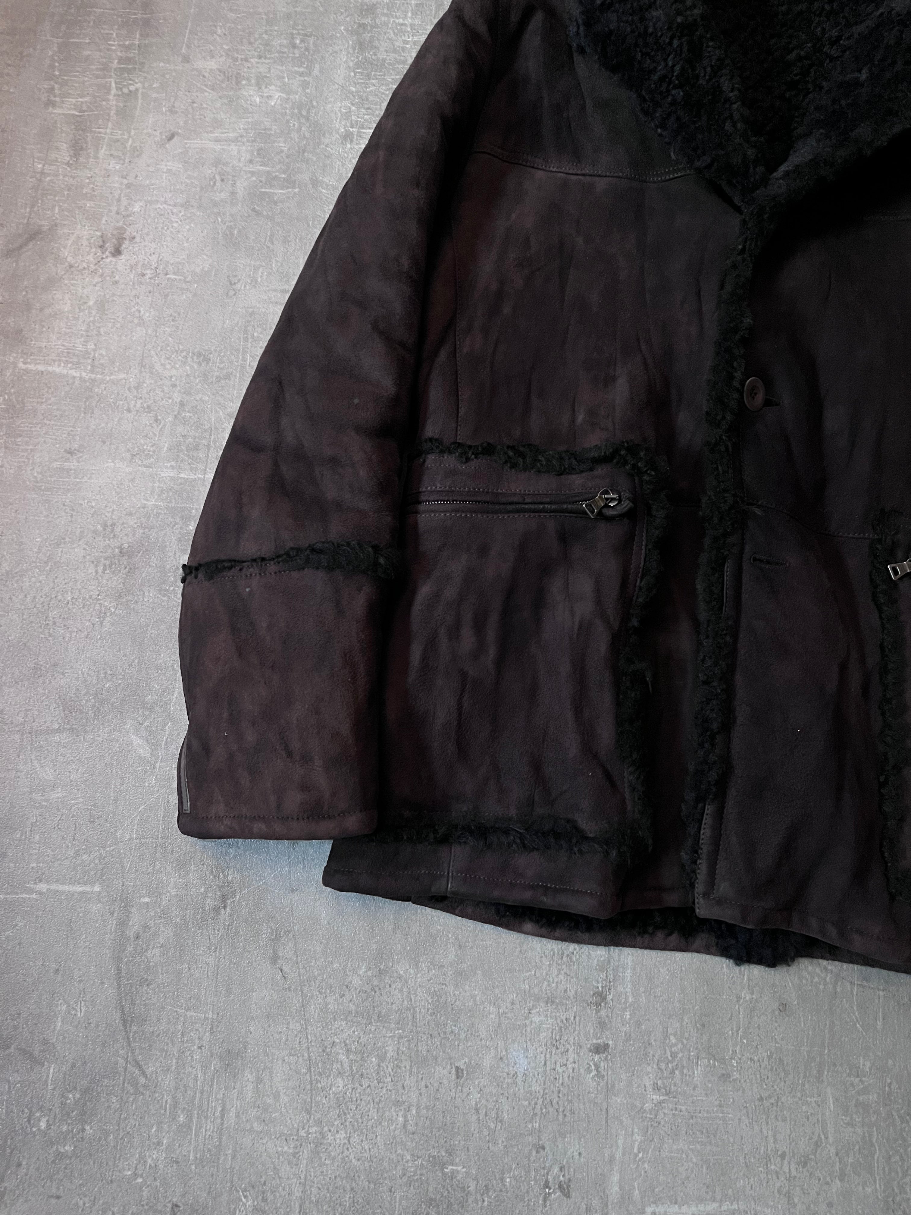 Prada Vintage Shearling Suede Leather Jacket Coat Brown Men - L