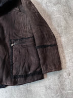 Prada Vintage Shearling Suede Leather Jacket Coat Brown Men - L