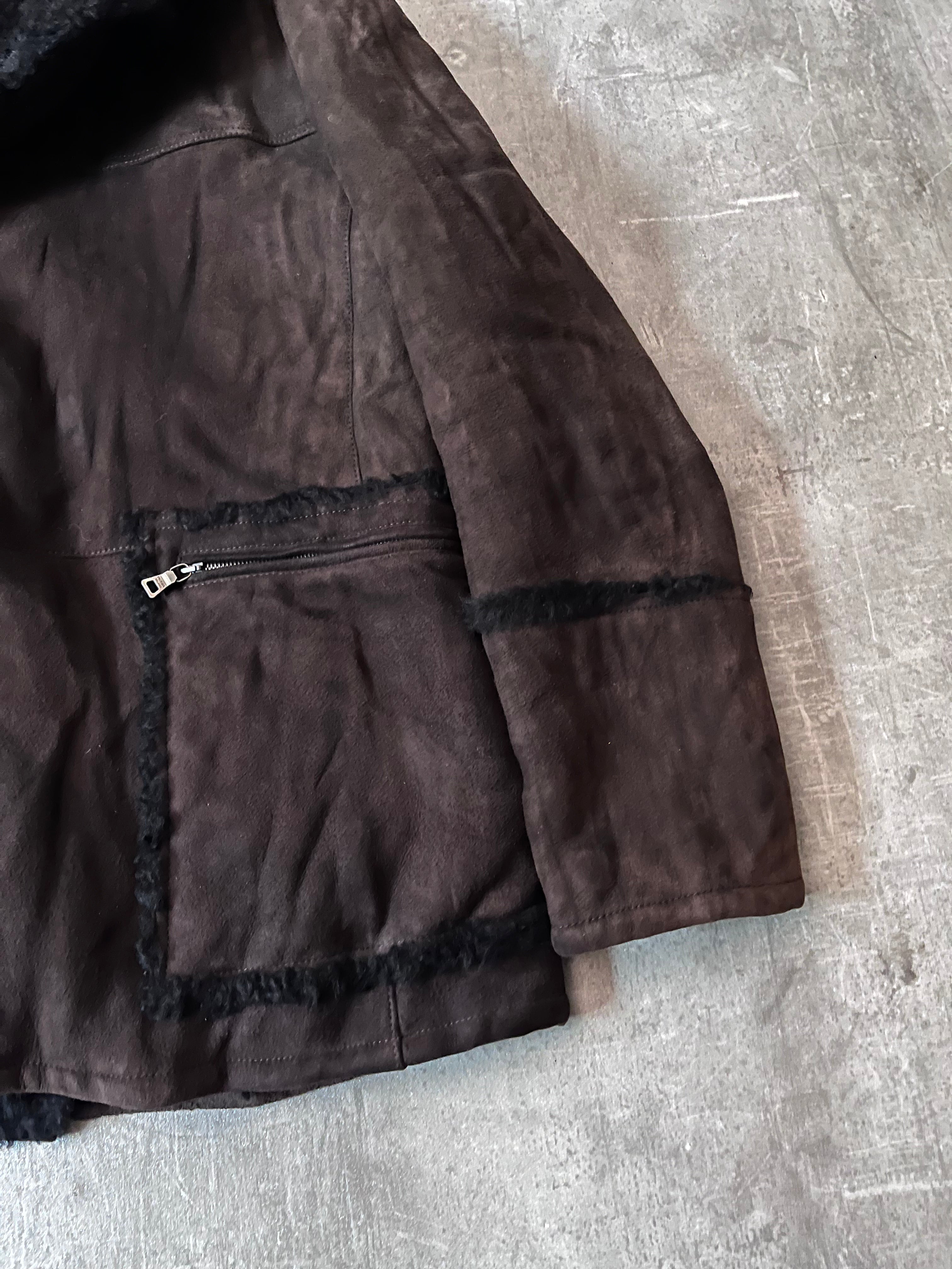 Prada Vintage Shearling Suede Leather Jacket Coat Brown Men - L