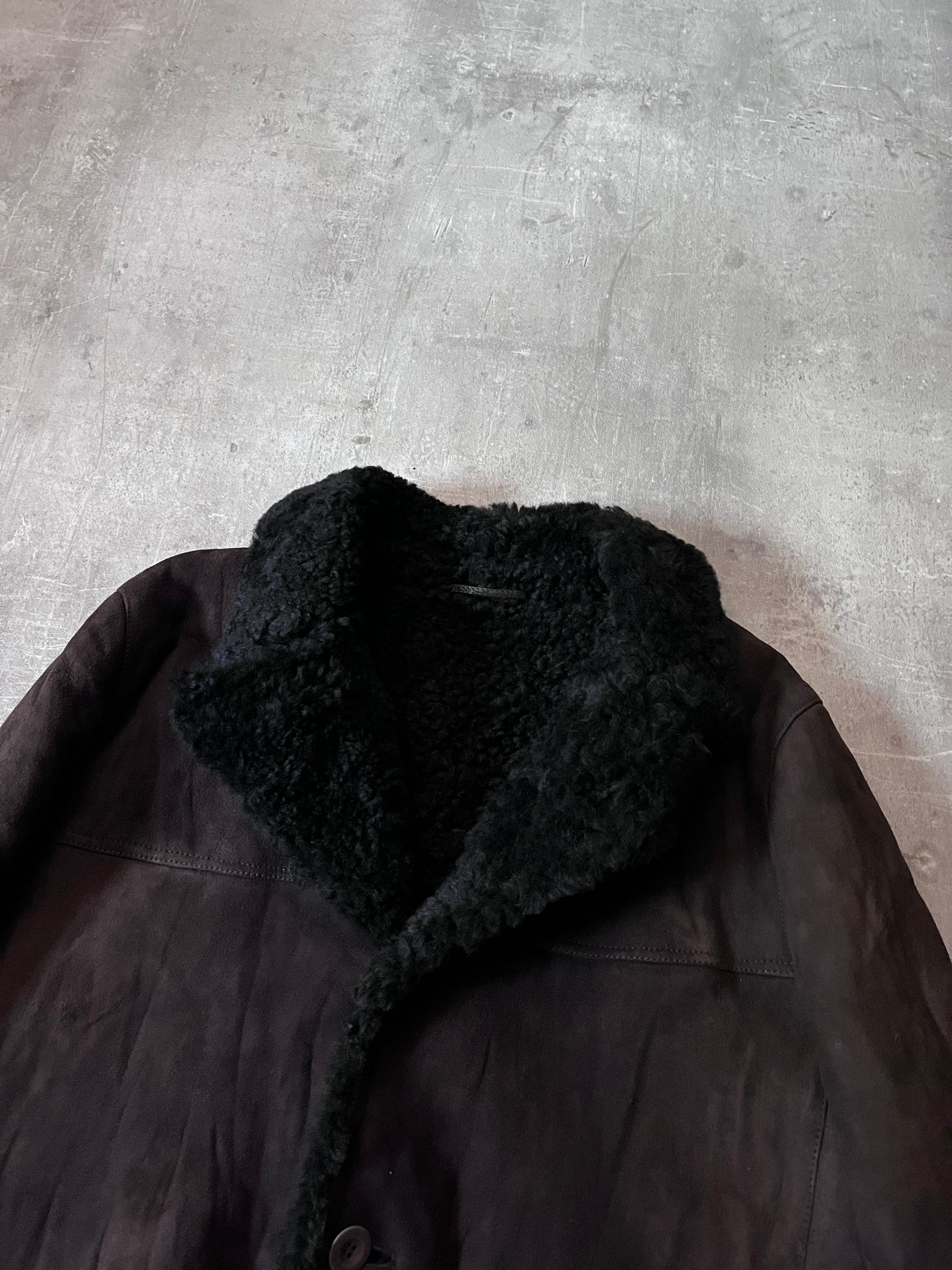 Prada Vintage Shearling Suede Leather Jacket Coat Brown Men - L