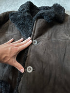 Prada Vintage Shearling Suede Leather Jacket Coat Brown Men - L