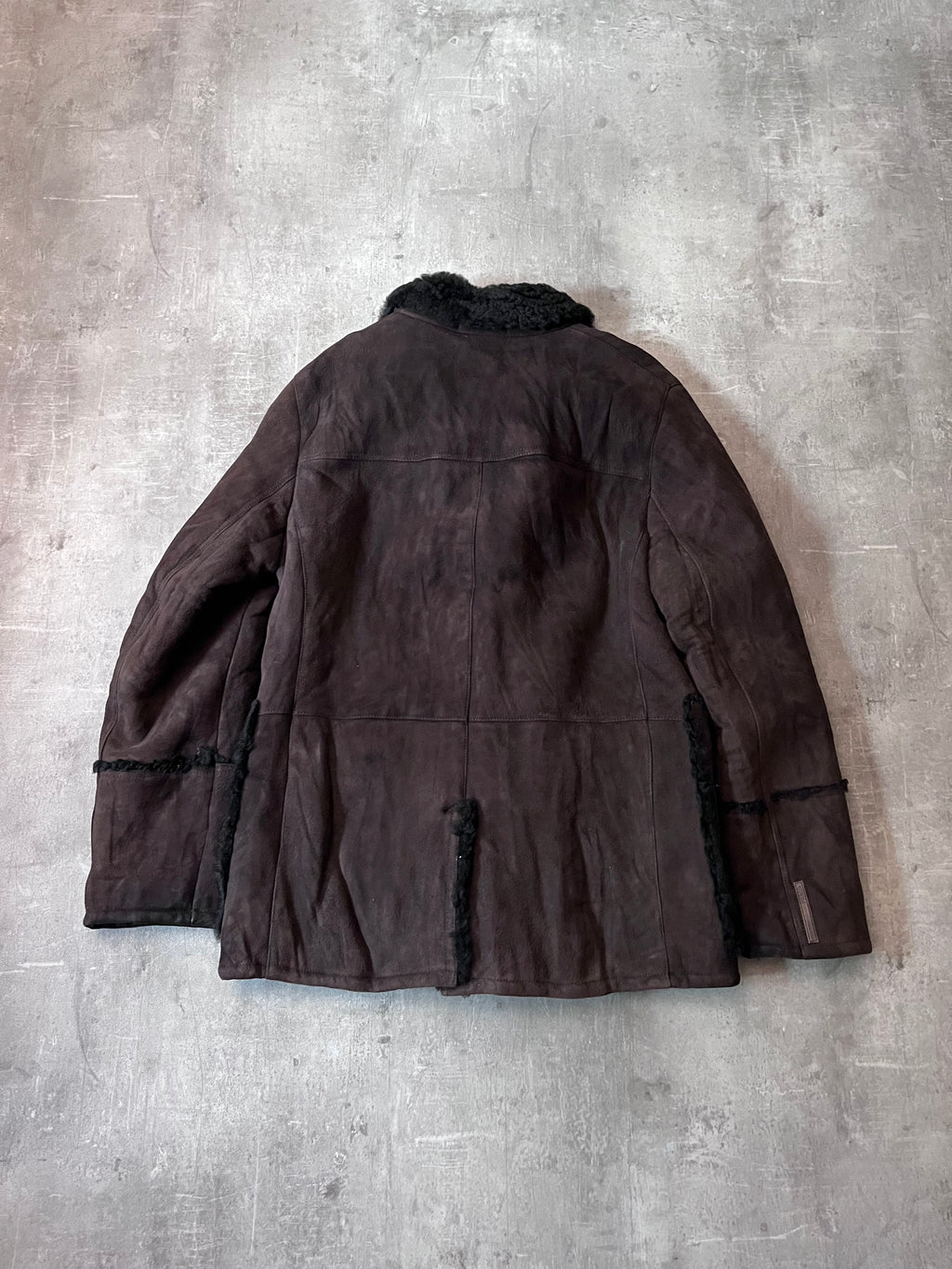 Prada Vintage Shearling Suede Leather Jacket Coat Brown Men - L