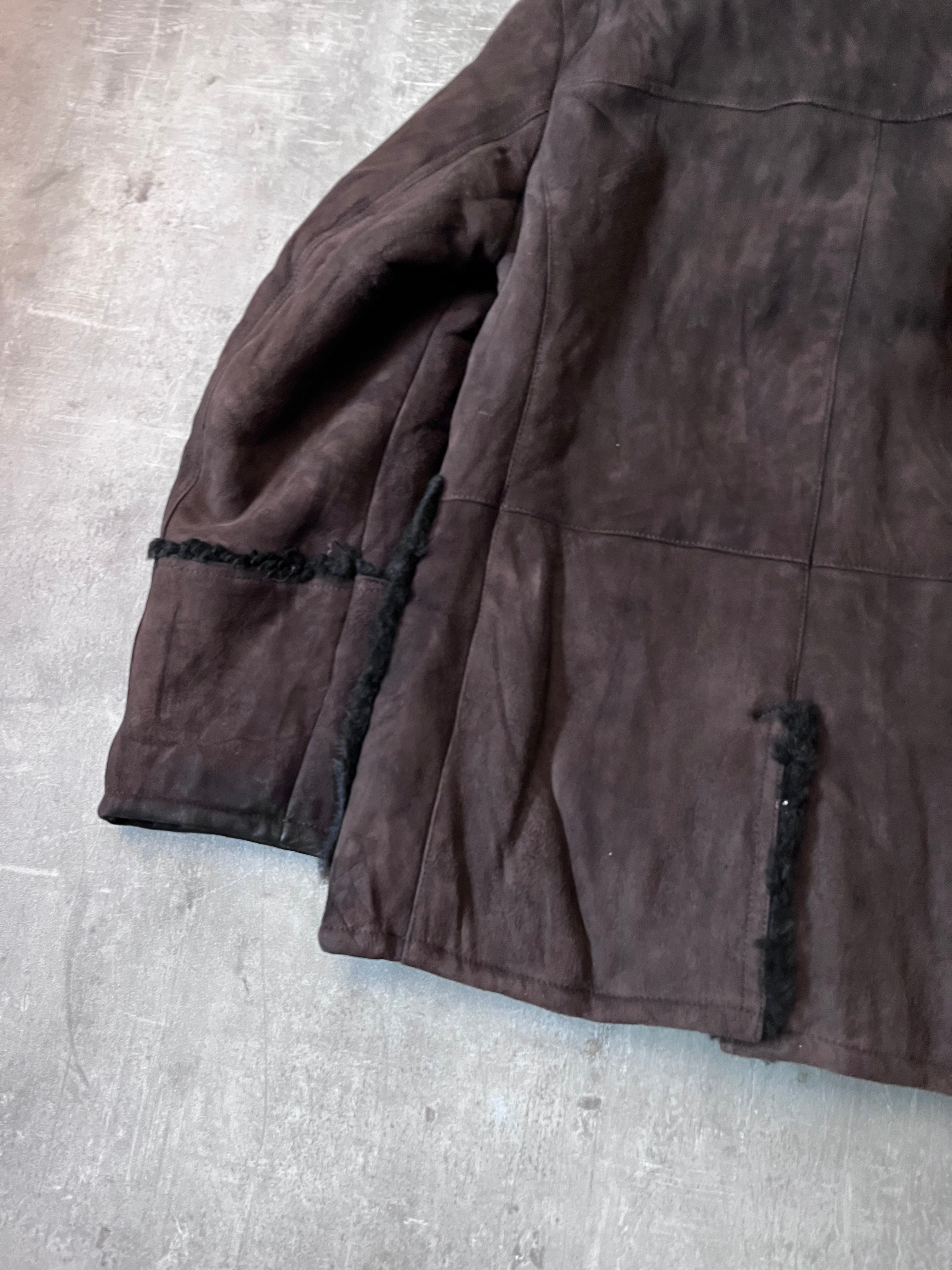 Prada Vintage Shearling Suede Leather Jacket Coat Brown Men - L