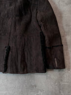 Prada Vintage Shearling Suede Leather Jacket Coat Brown Men - L