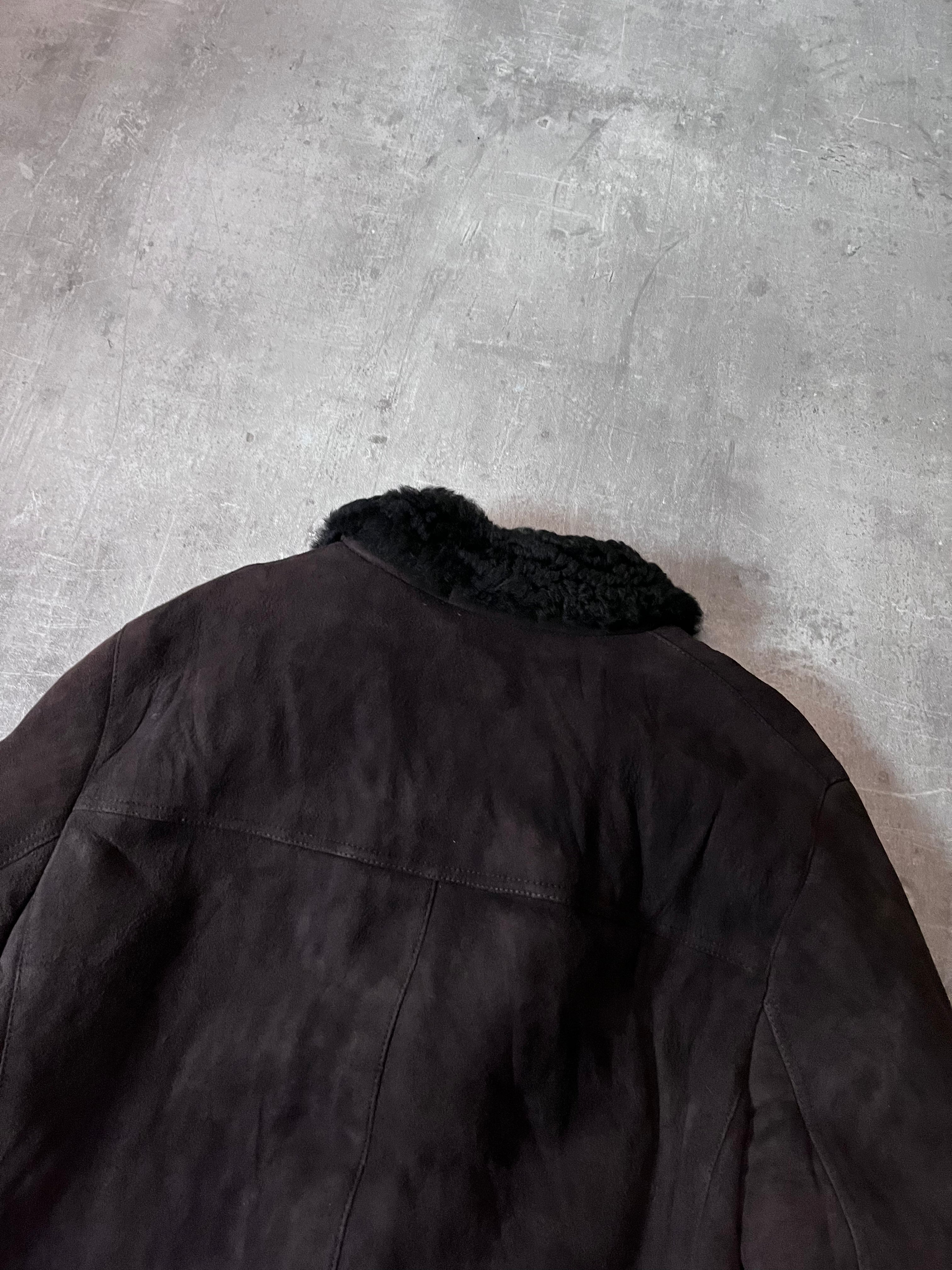 Prada Vintage Shearling Suede Leather Jacket Coat Brown Men - L