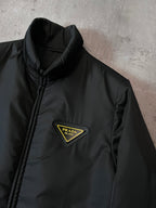 Prada Re-Nylon Padded Bomber Jacket Black Yellow Men - M