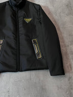 Prada Re-Nylon Padded Bomber Jacket Black Yellow Men - M