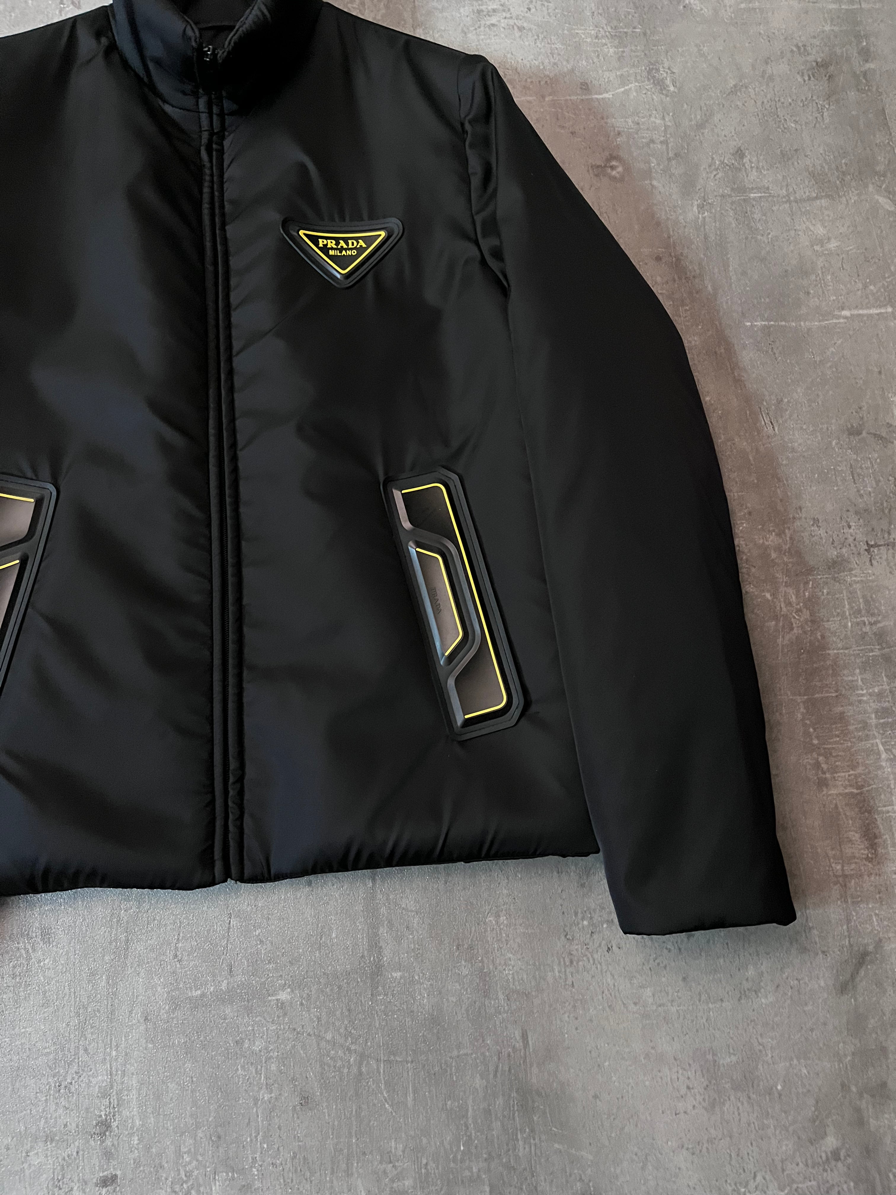 Prada Re-Nylon Padded Bomber Jacket Black Yellow Men - M