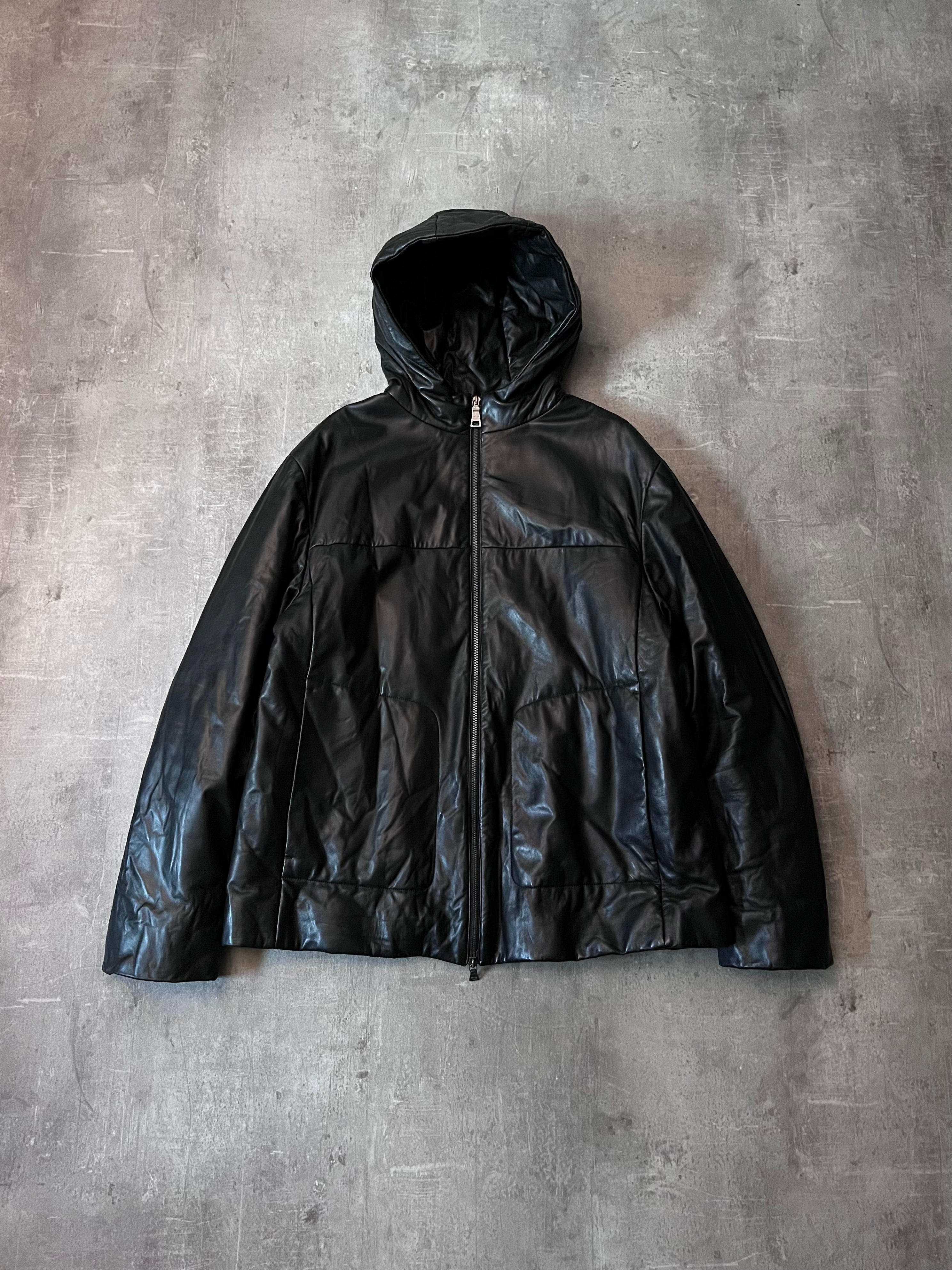 F/W 2010 Prada Padded Leather Jacket Black Men - L
