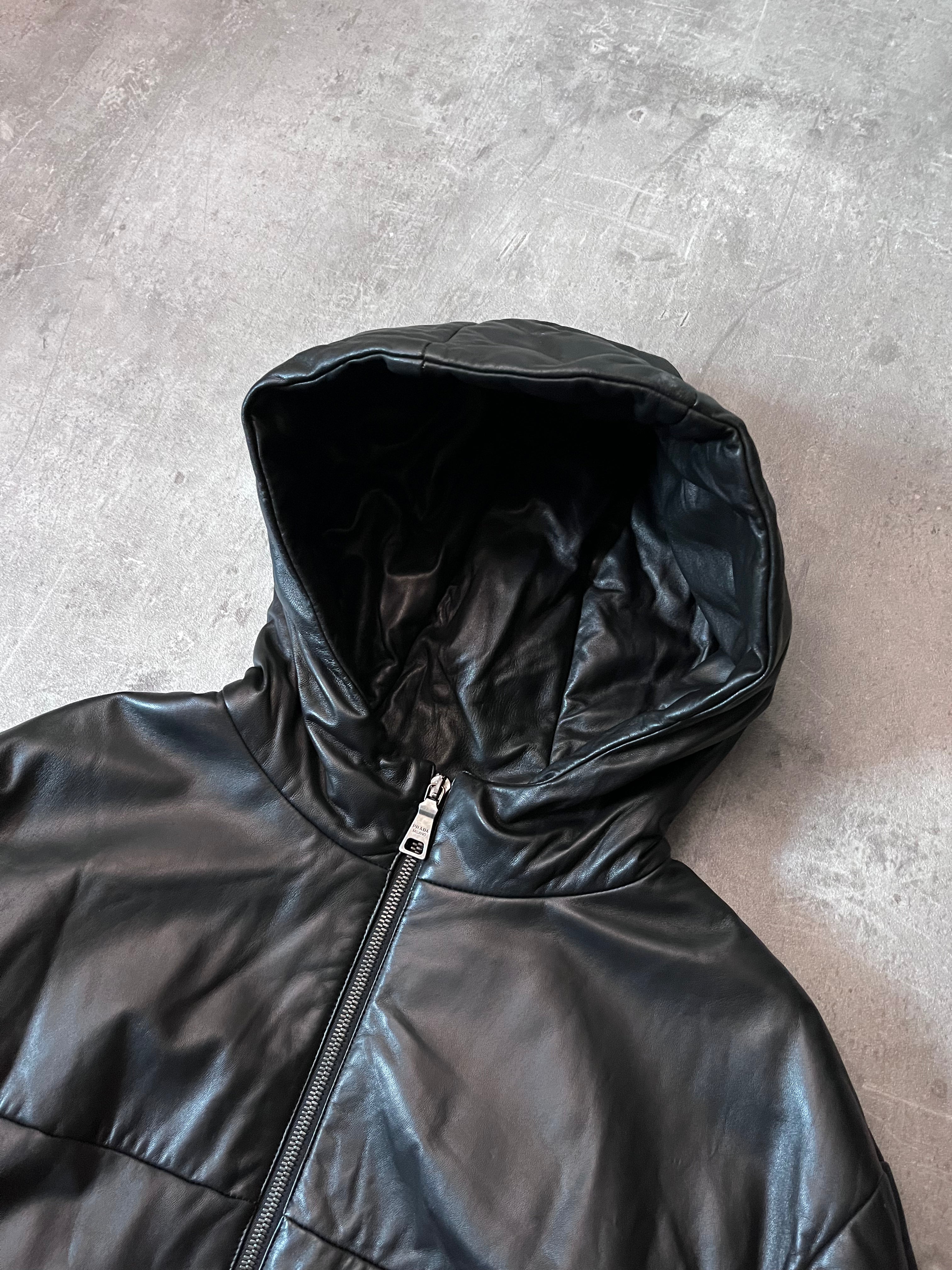 F/W 2010 Prada Padded Leather Jacket Black Men - L