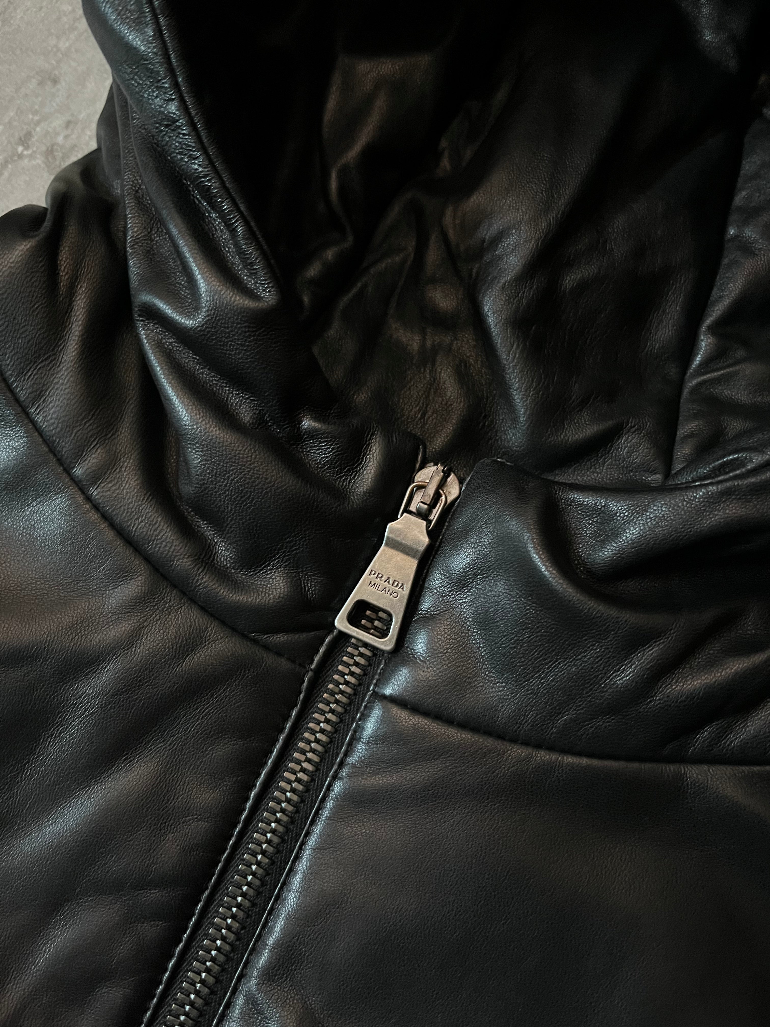 F/W 2010 Prada Padded Leather Jacket Black Men - L
