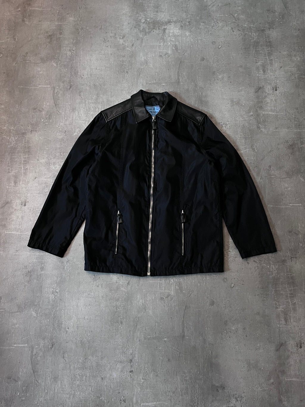 90s Prada Hybrid Leather Nylon Jacket Black Men - M
