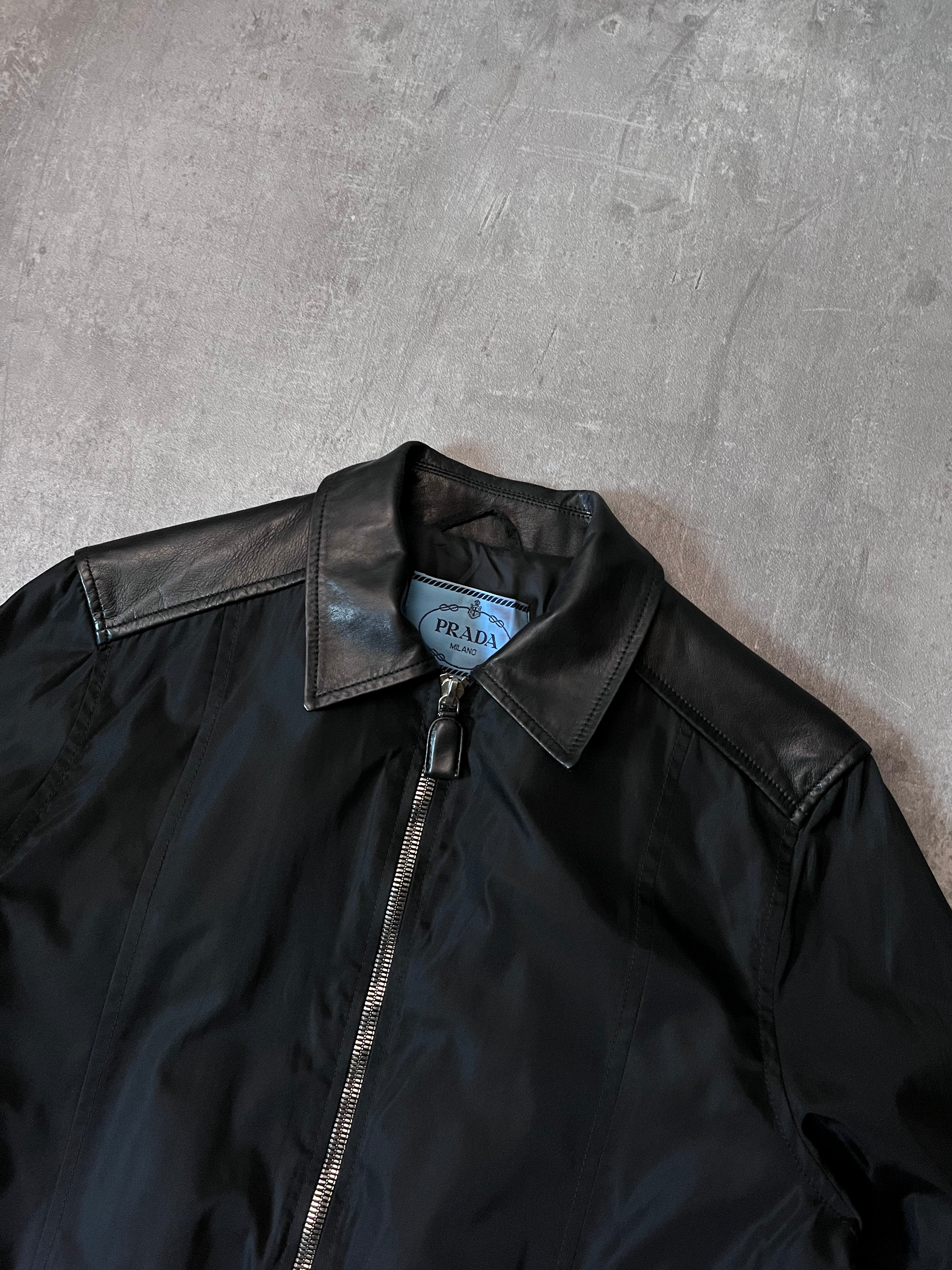 90s Prada Hybrid Leather Nylon Jacket Black Men - M