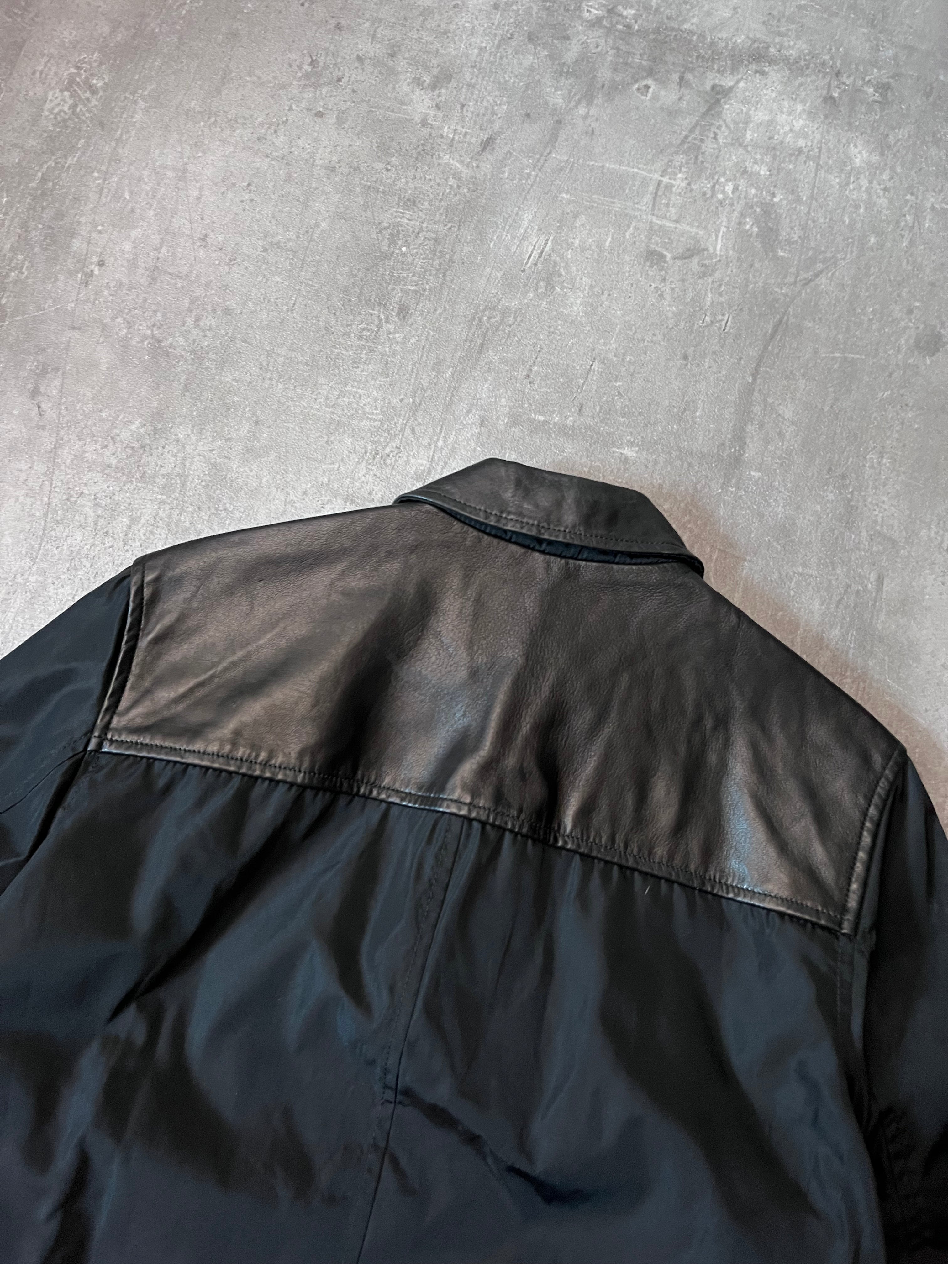 90s Prada Hybrid Leather Nylon Jacket Black Men - M