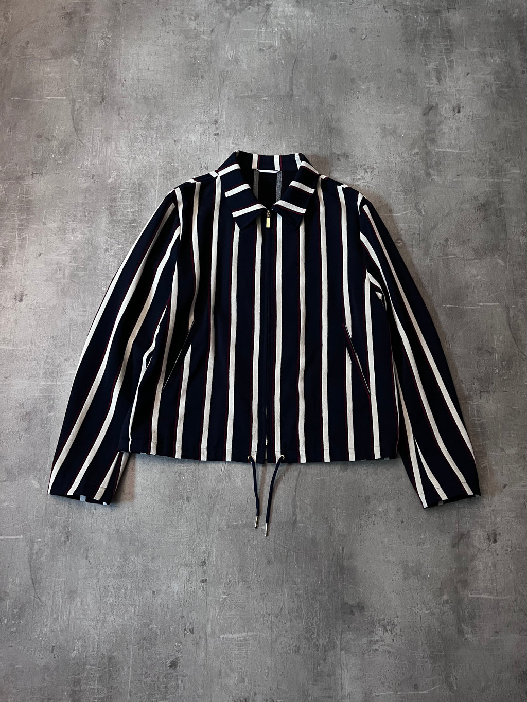 Thom Brown Striped Cotton Wool Jacket Navy White Red Men - L