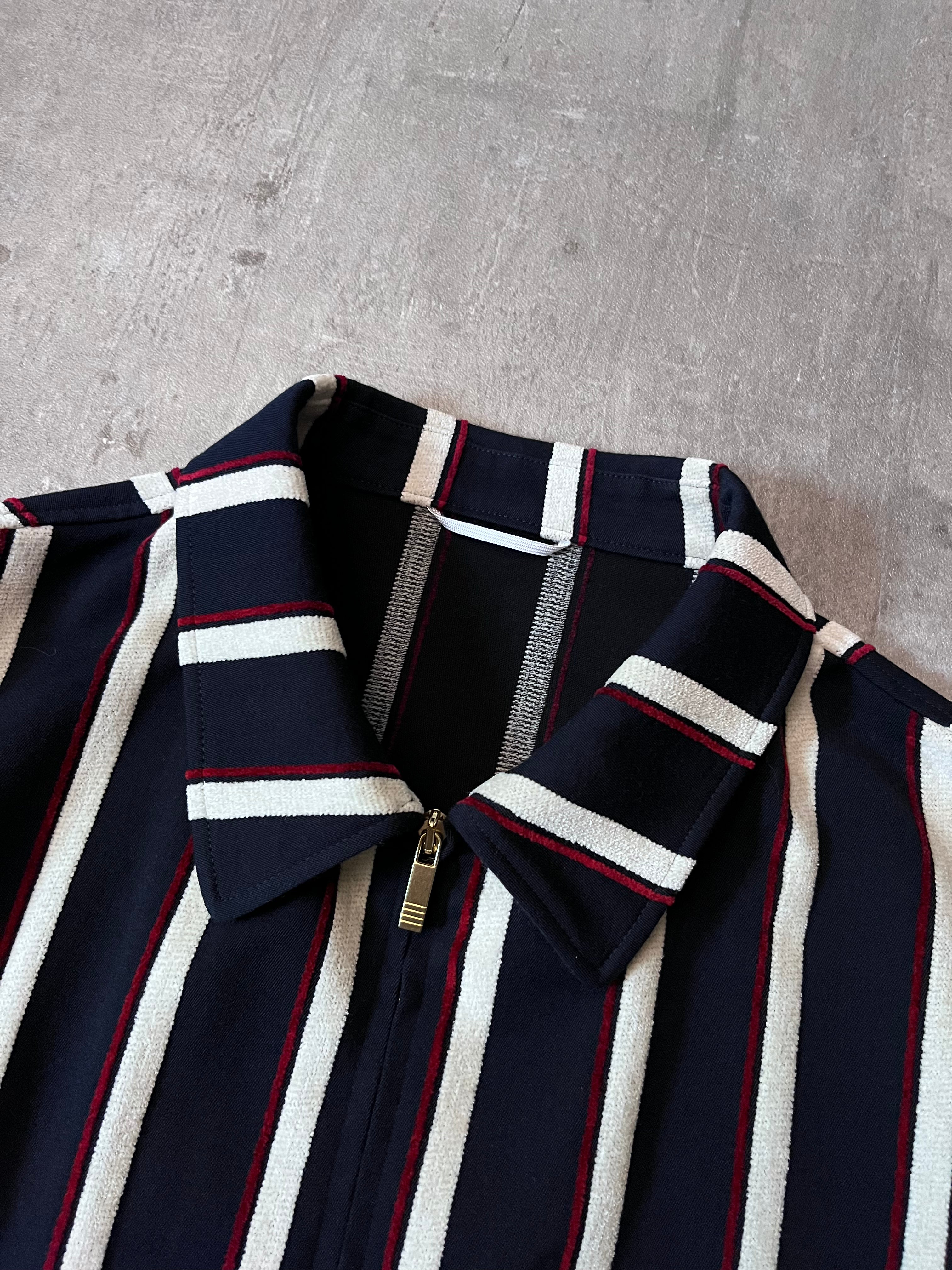 Thom Brown Striped Cotton Wool Jacket Navy White Red Men - L