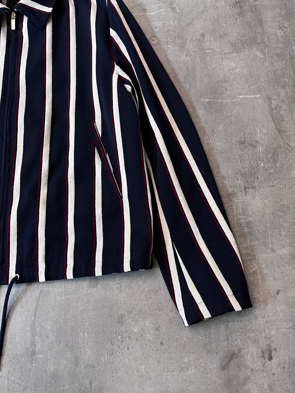 Thom Brown Striped Cotton Wool Jacket Navy White Red Men - L