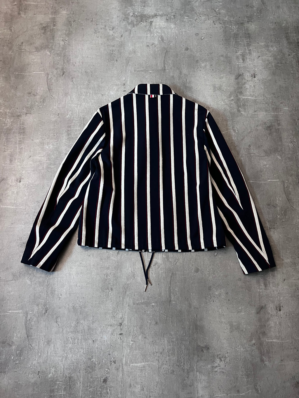 Thom Brown Striped Cotton Wool Jacket Navy White Red Men - L