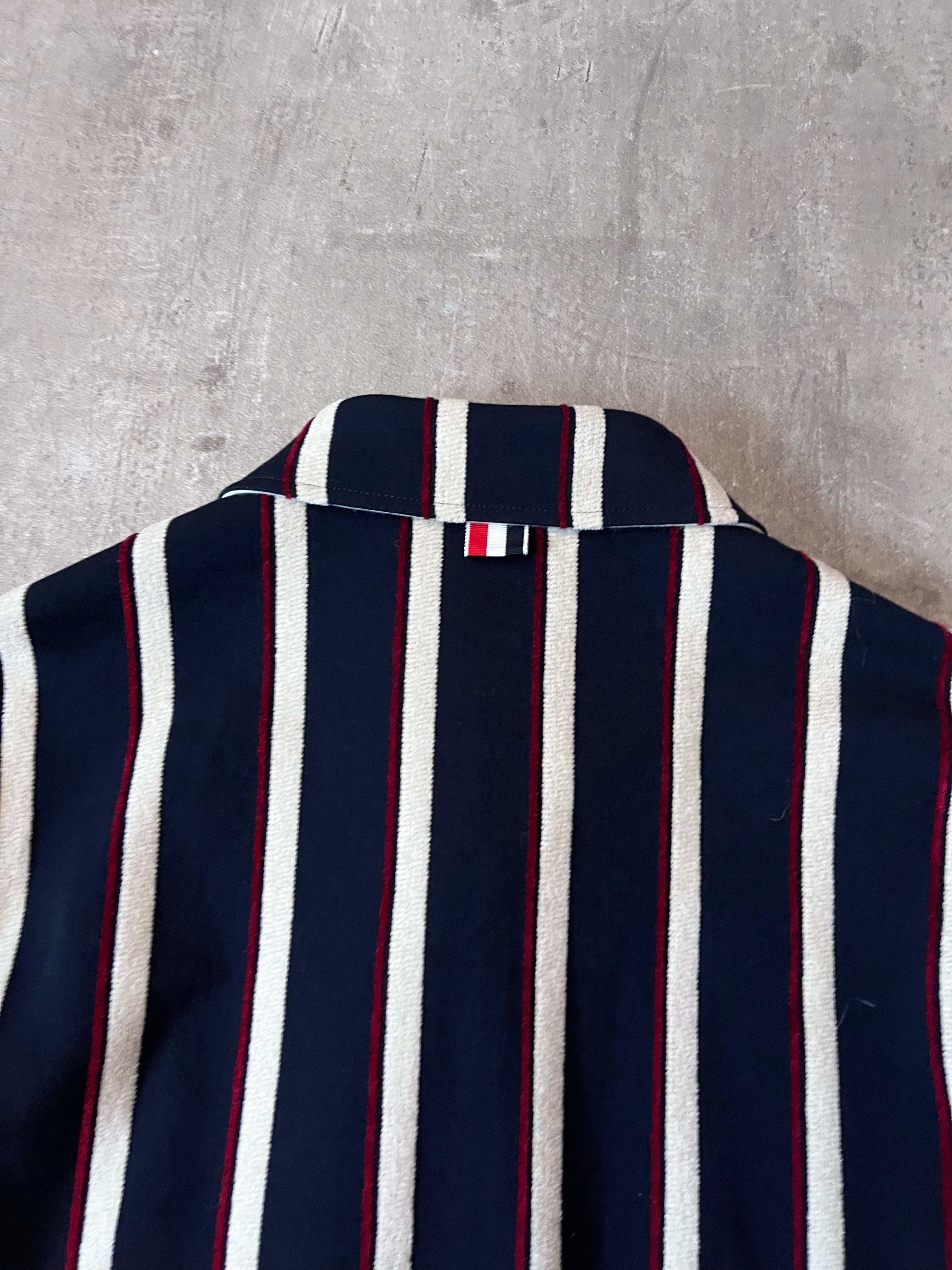 Thom Brown Striped Cotton Wool Jacket Navy White Red Men - L