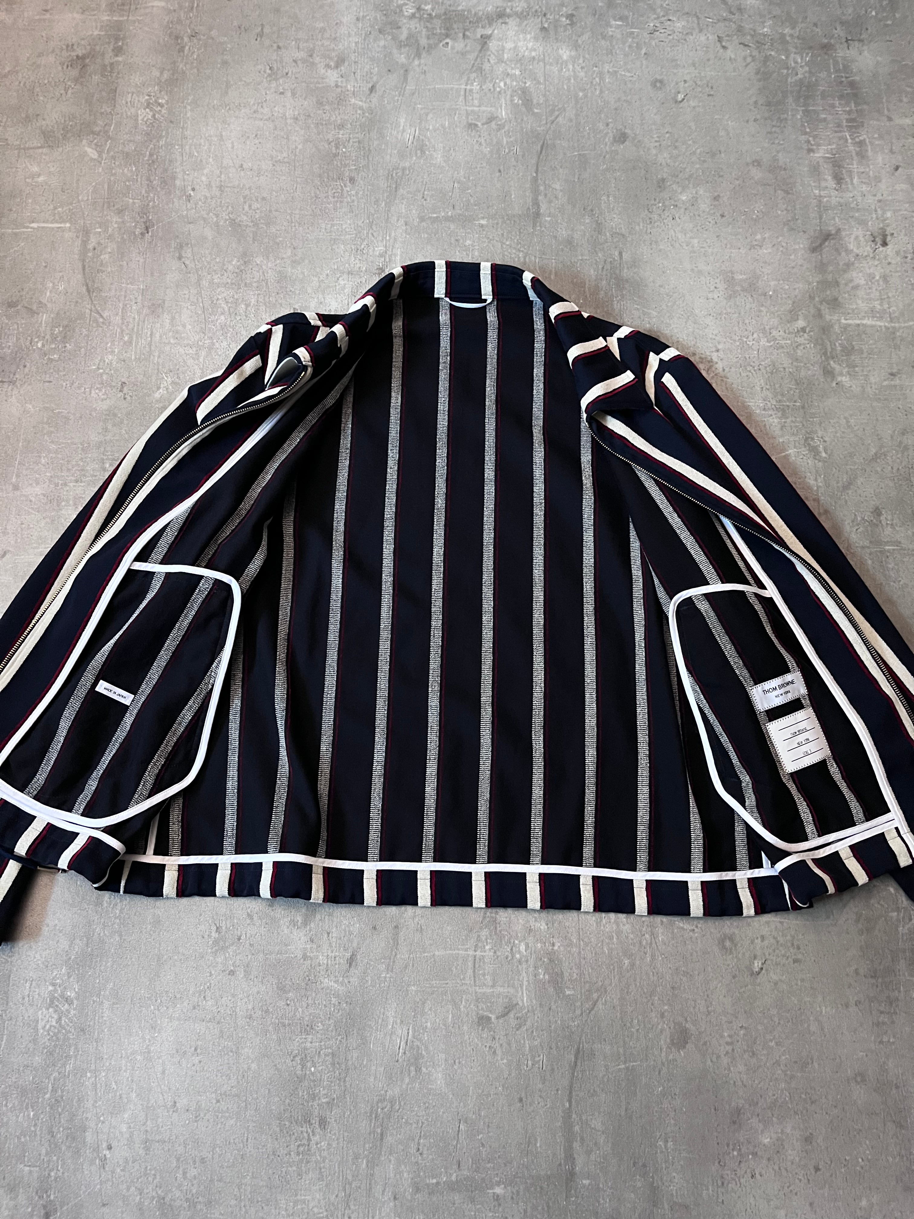 Thom Brown Striped Cotton Wool Jacket Navy White Red Men - L