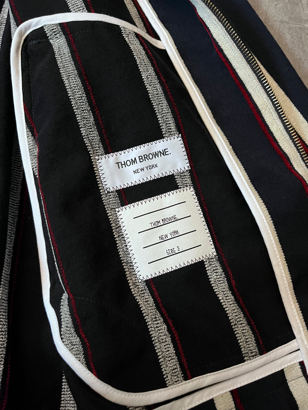 Thom Brown Striped Cotton Wool Jacket Navy White Red Men - L