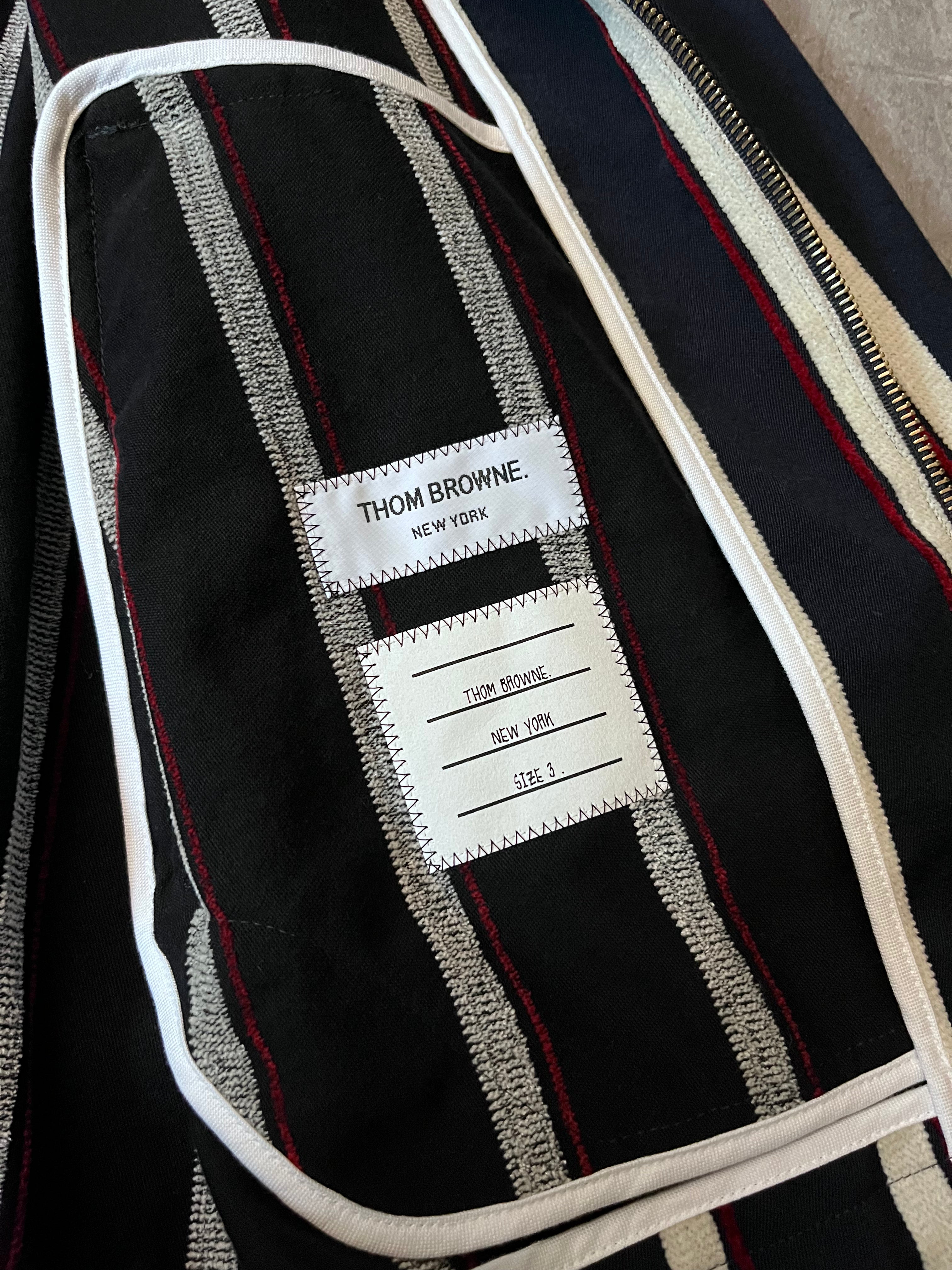 Thom Brown Striped Cotton Wool Jacket Navy White Red Men - L