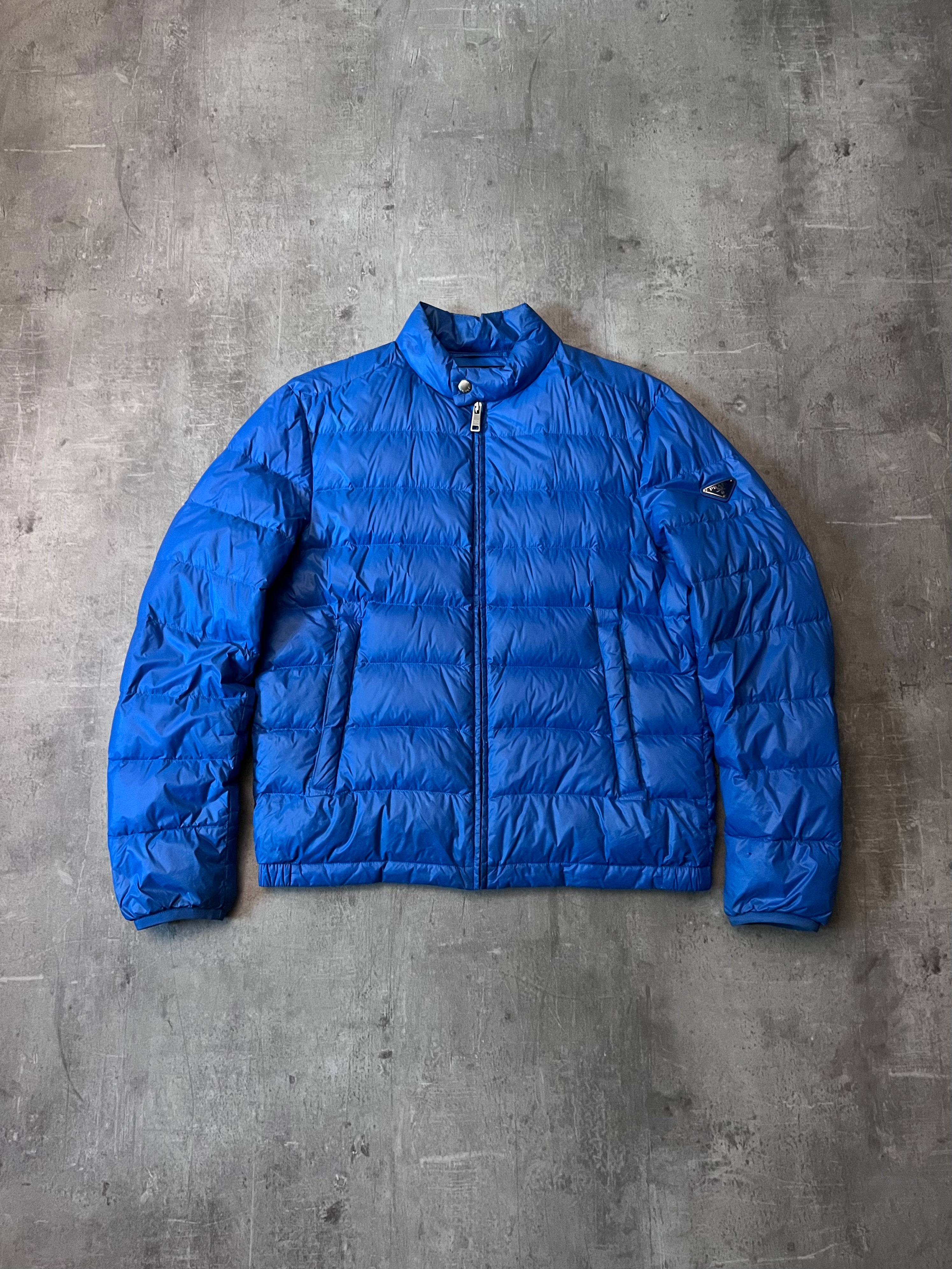 Prada Triangle Logo Light Puffer Jacket Blue Men - M
