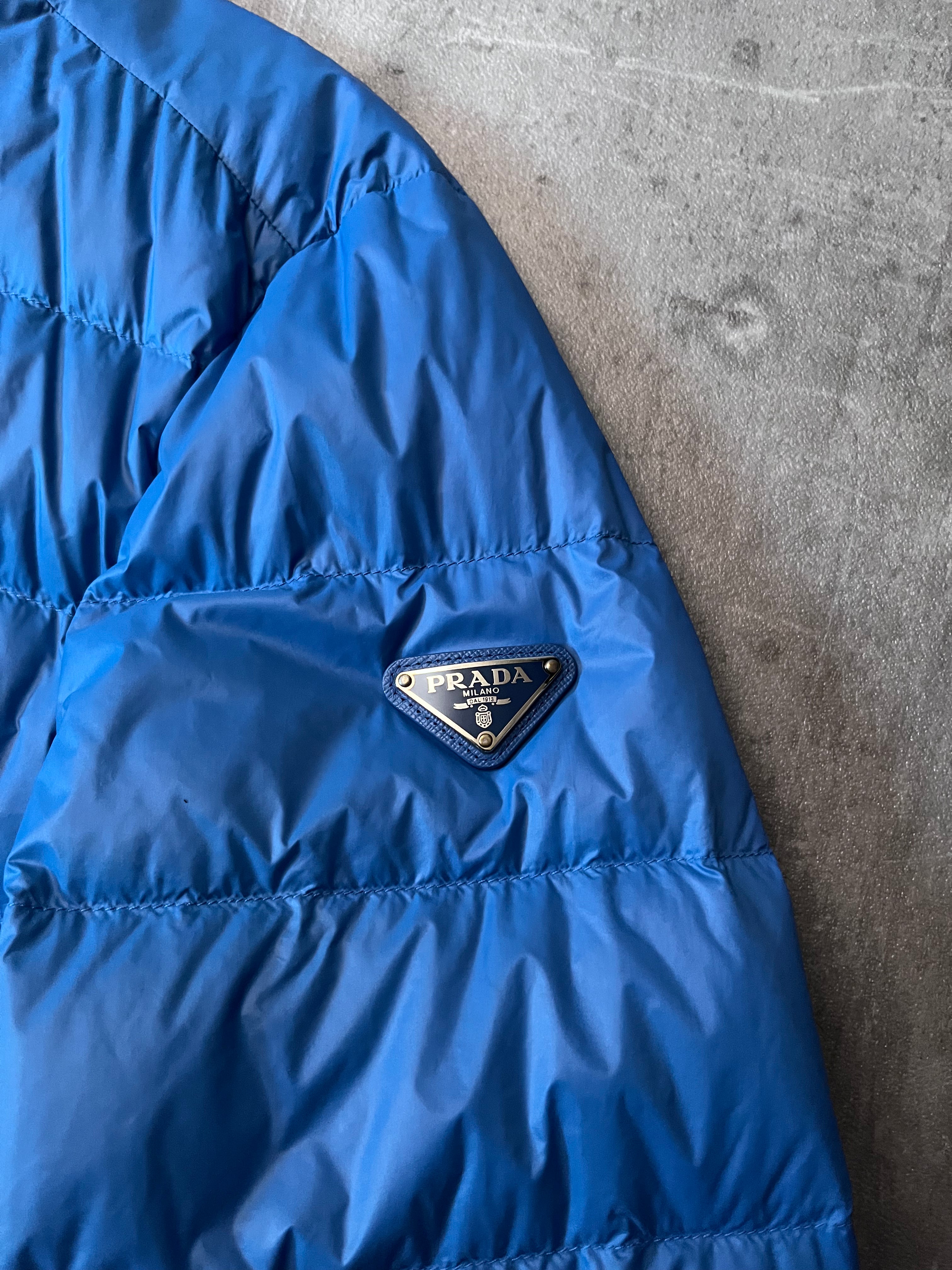 Prada Triangle Logo Light Puffer Jacket Blue Men - M